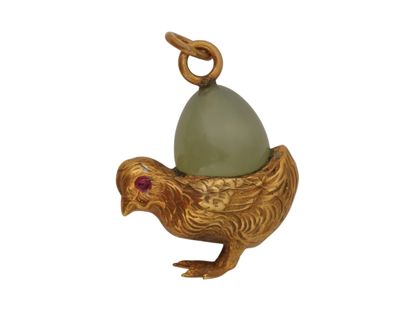 RUSSIAN SILVER BOWENITE CHICK EASTER EGG PENDANT W RUBY - 3