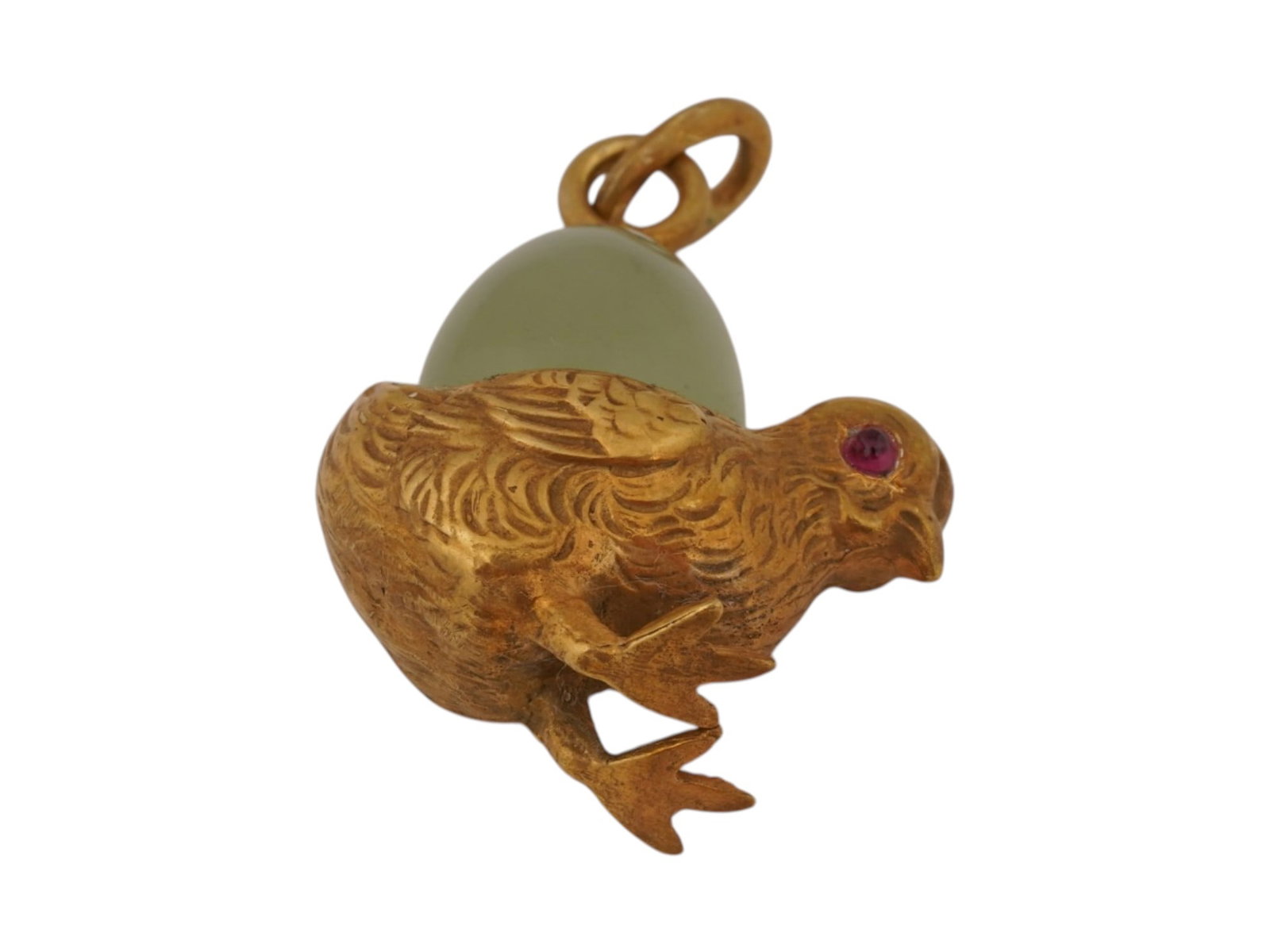 RUSSIAN SILVER BOWENITE CHICK EASTER EGG PENDANT W RUBY - 5