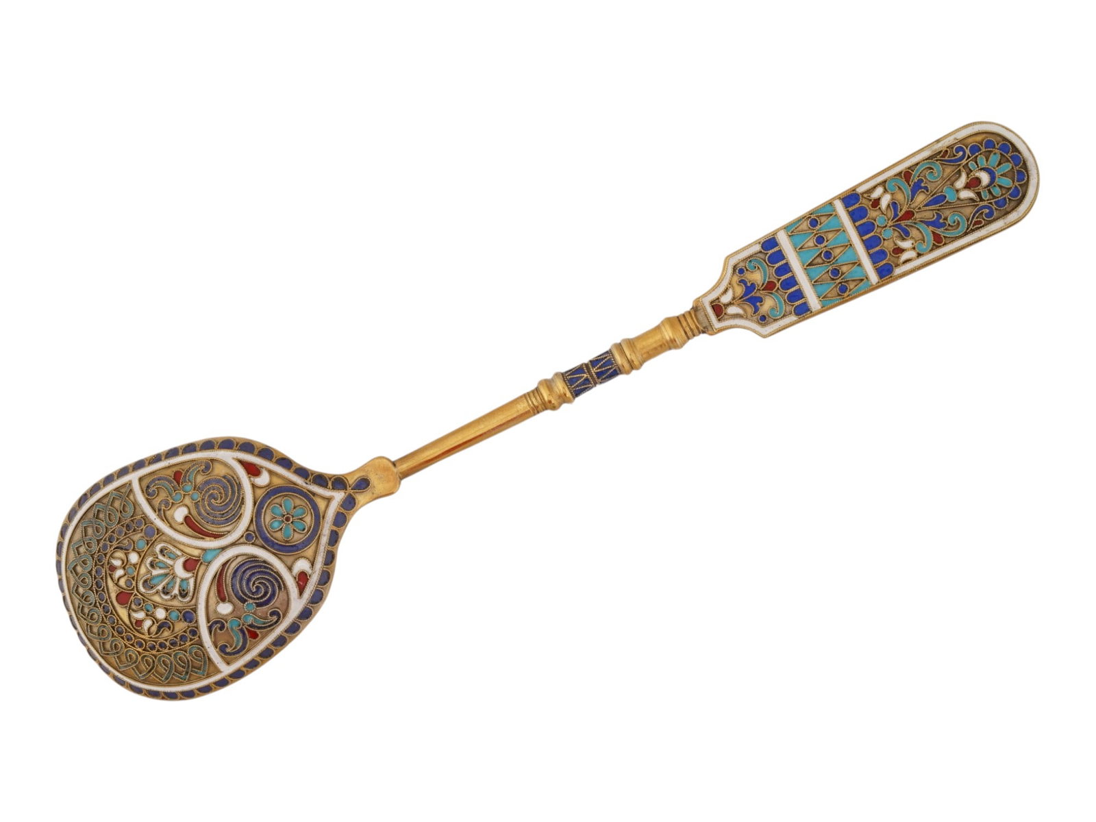 EXTRA LARGE RUSSIAN SILVER ENAMEL SERVING SPOON (1 of 5)
