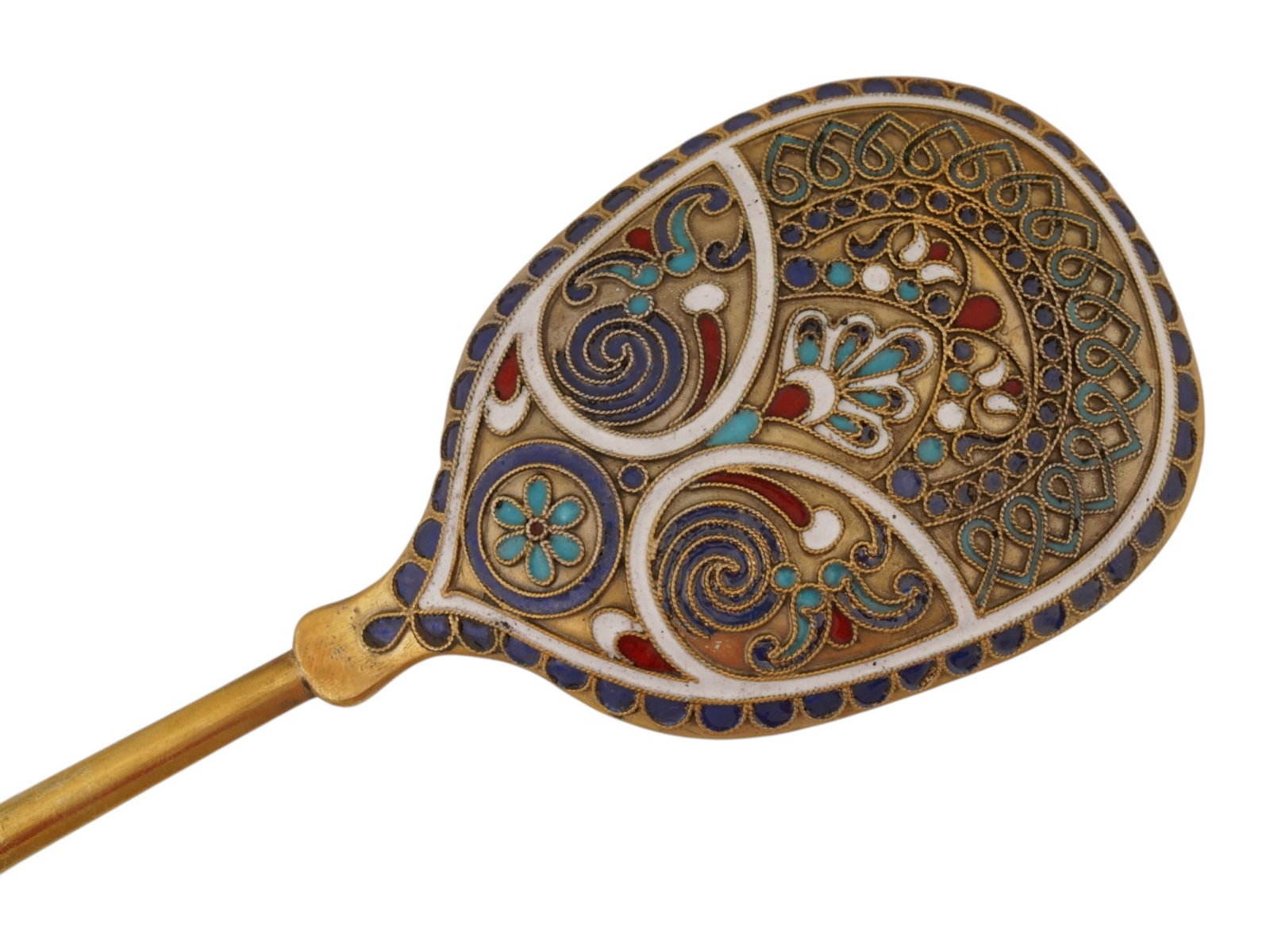EXTRA LARGE RUSSIAN SILVER ENAMEL SERVING SPOON - 3