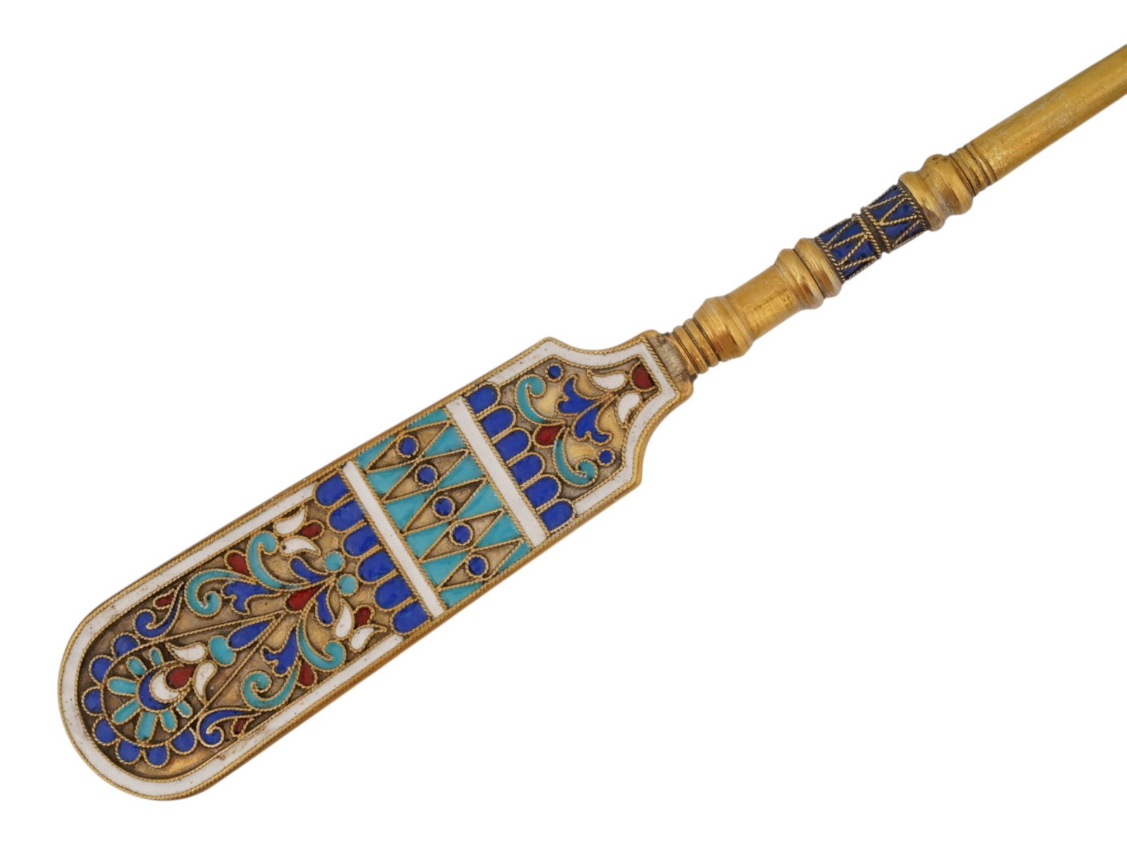 EXTRA LARGE RUSSIAN SILVER ENAMEL SERVING SPOON - 4