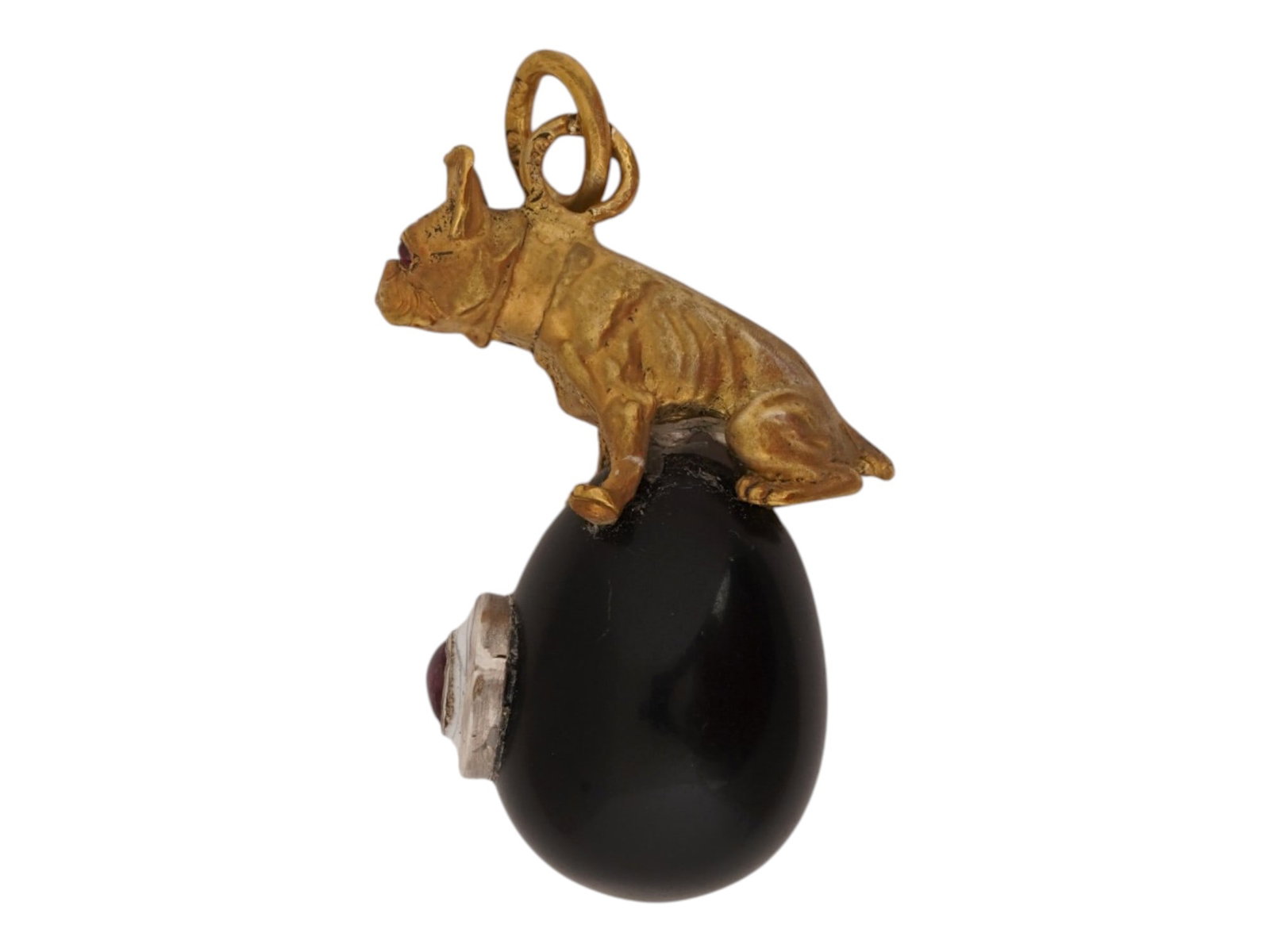 RUSSIAN SILVER BLACK JADE RUBY EASTER EGG PENDANT - 2