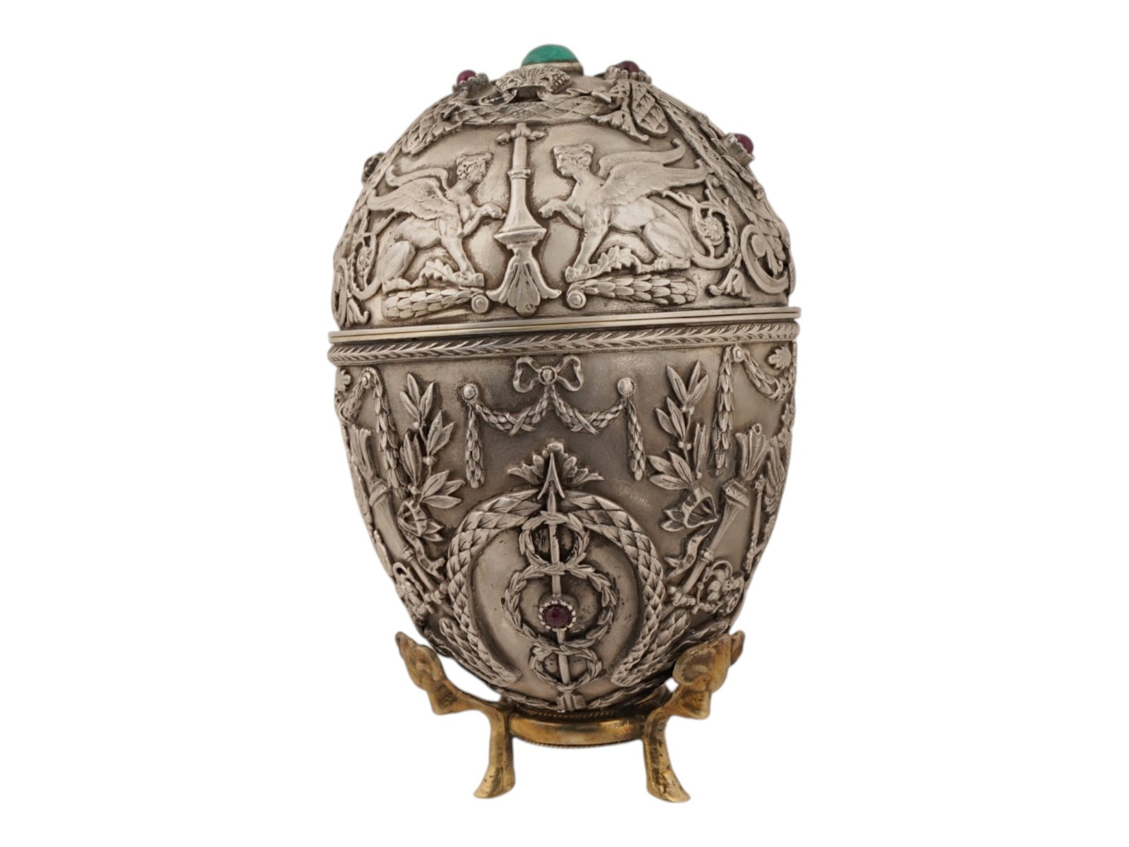 RUSSIAN SILVER PRESENTATION EASTER EGG WITH GEMSTONES (1 of 12)