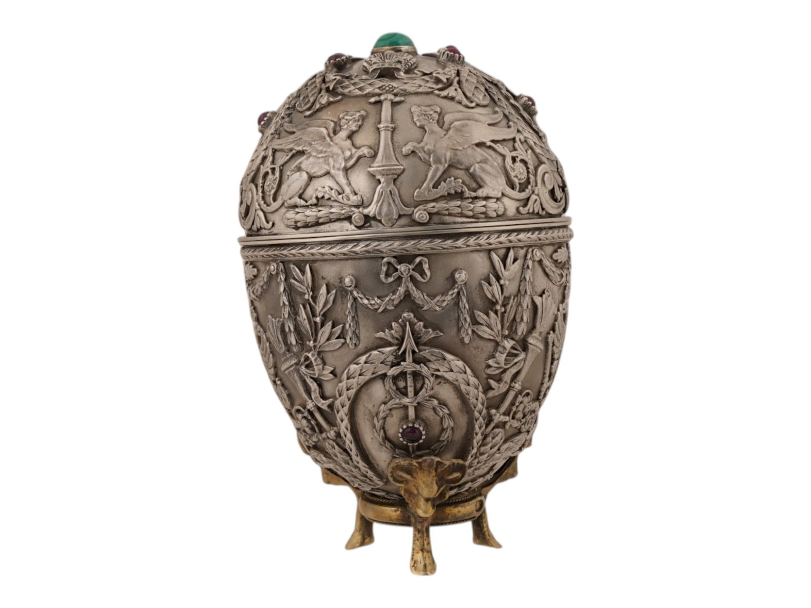 RUSSIAN SILVER PRESENTATION EASTER EGG WITH GEMSTONES - 3