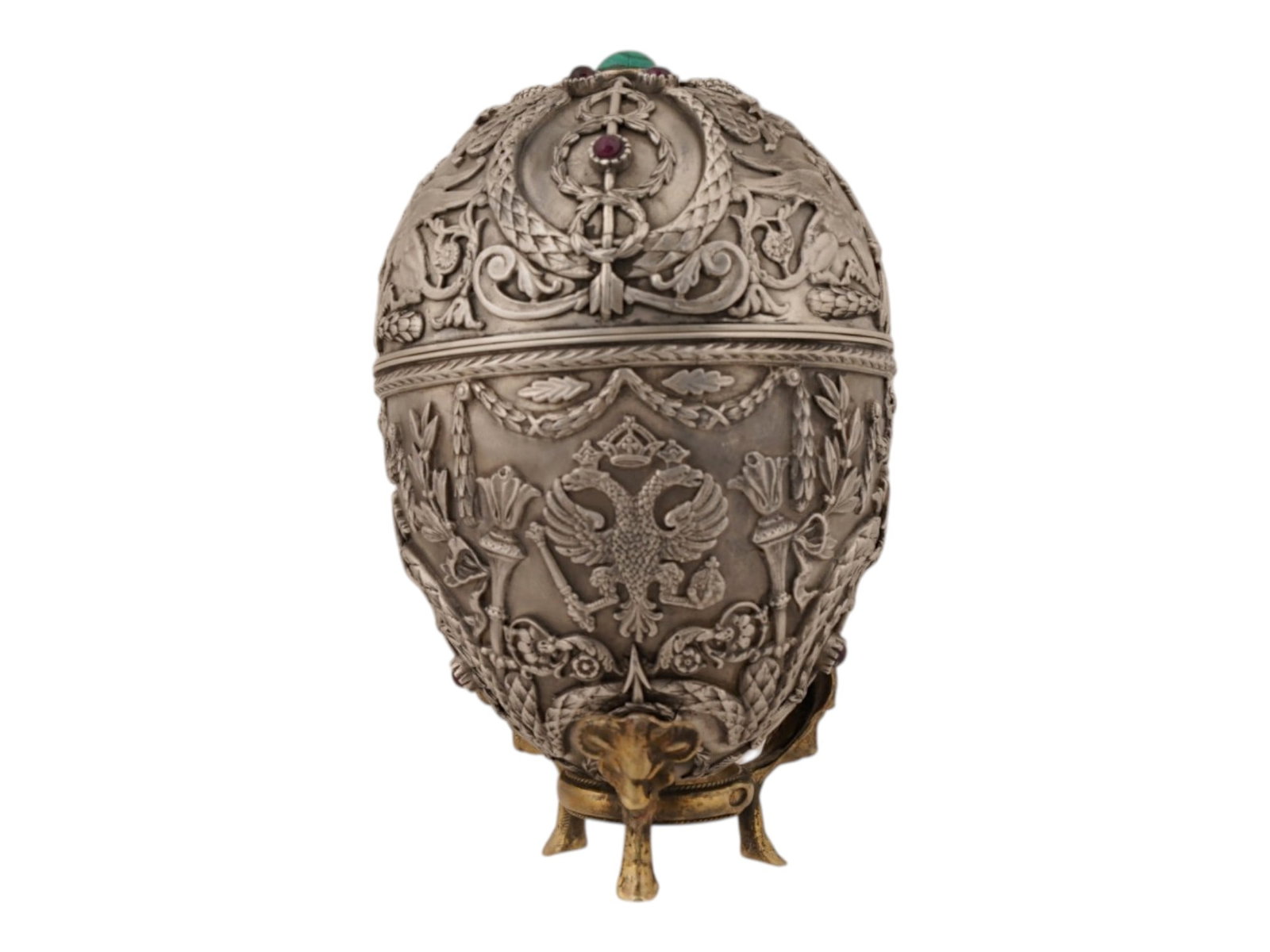 RUSSIAN SILVER PRESENTATION EASTER EGG WITH GEMSTONES - 4