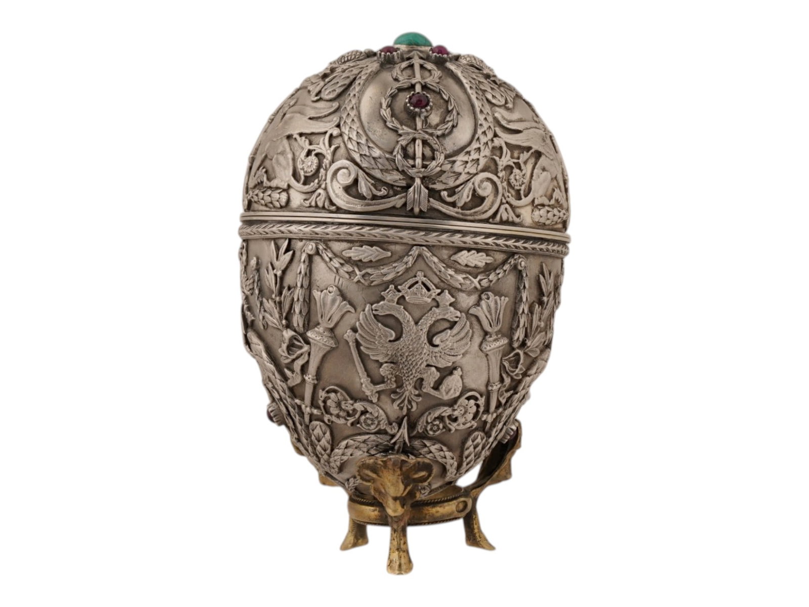RUSSIAN SILVER PRESENTATION EASTER EGG WITH GEMSTONES - 5