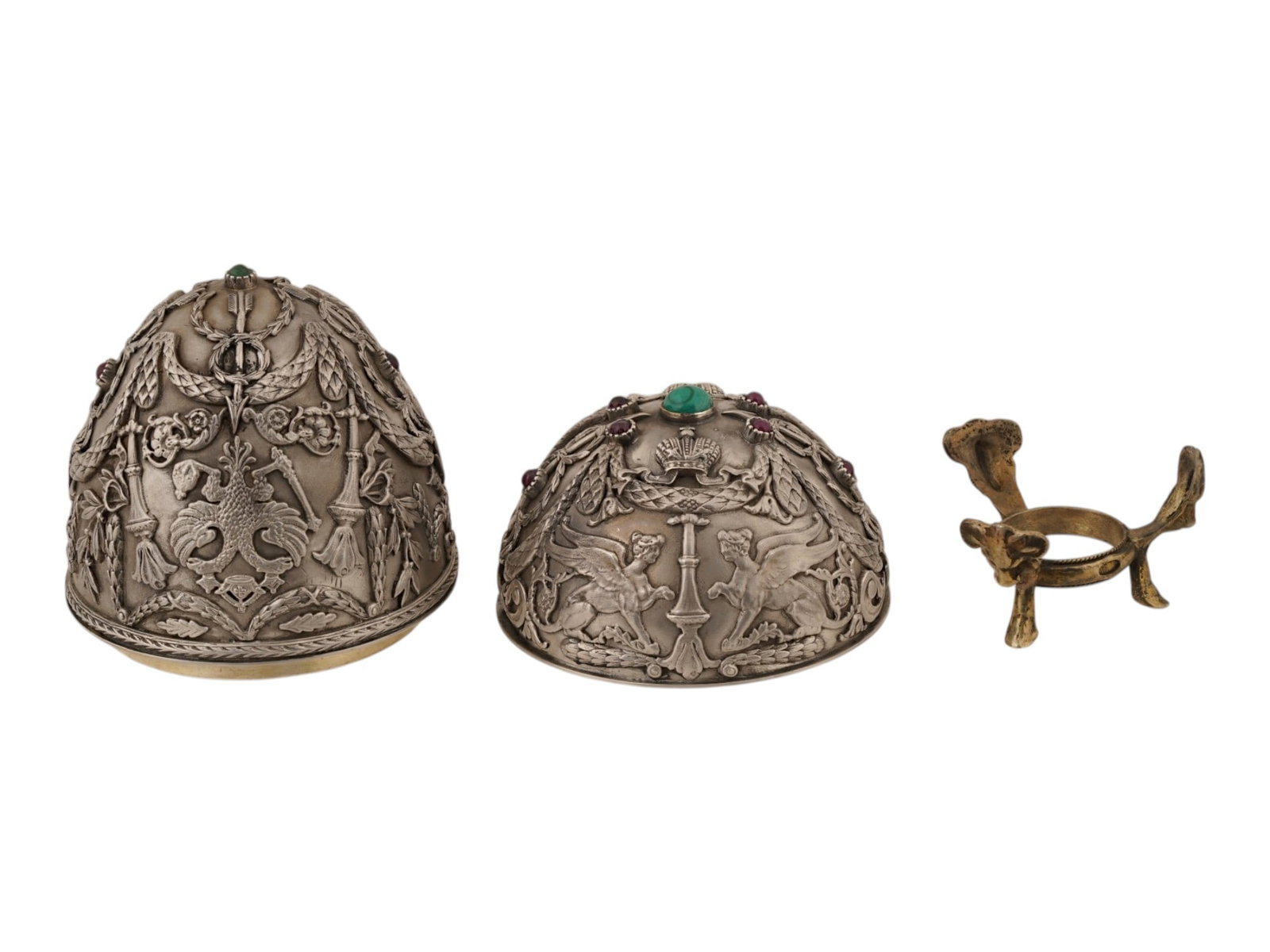 RUSSIAN SILVER PRESENTATION EASTER EGG WITH GEMSTONES - 6