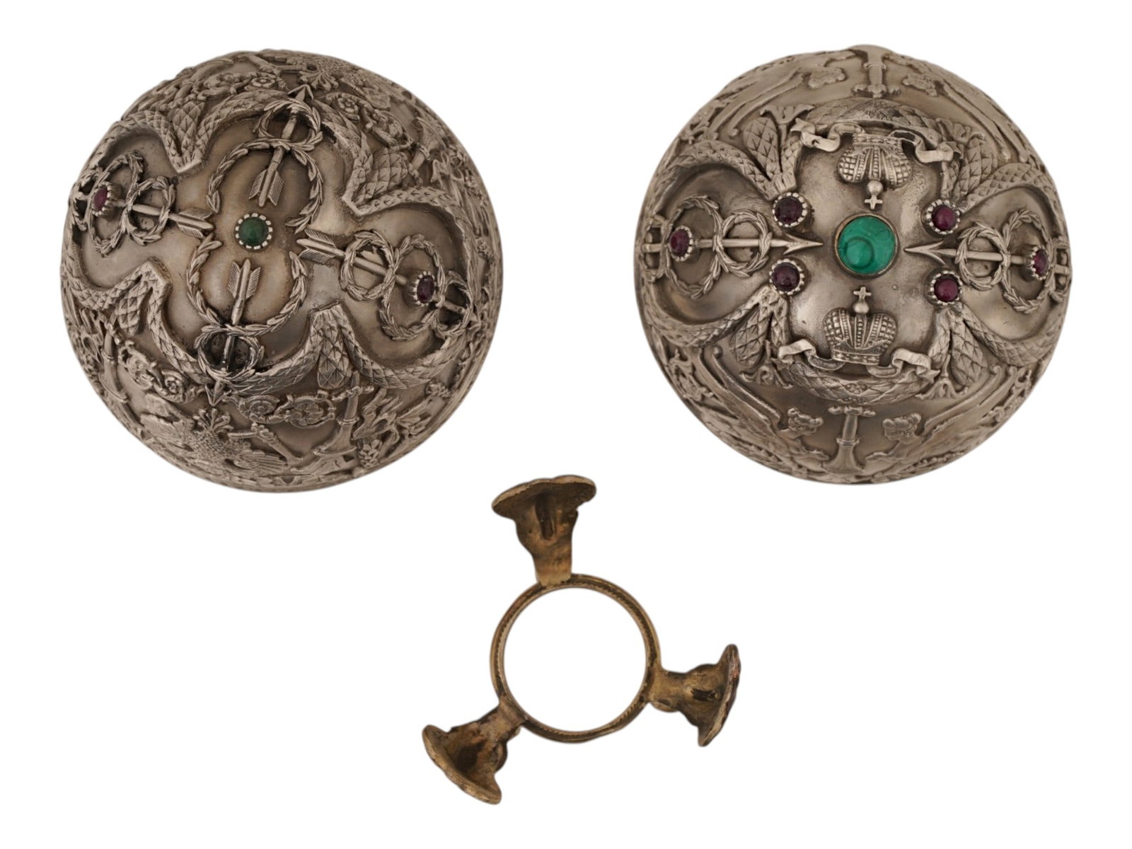 RUSSIAN SILVER PRESENTATION EASTER EGG WITH GEMSTONES - 7