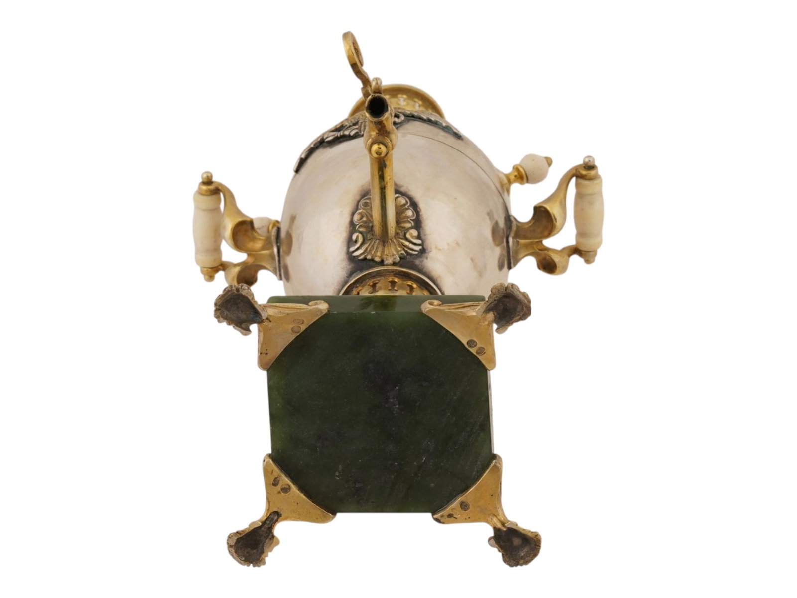 RUSSIAN SILVER ENAMEL JADE SAMOVAR EASTER EGG CASKET - 10