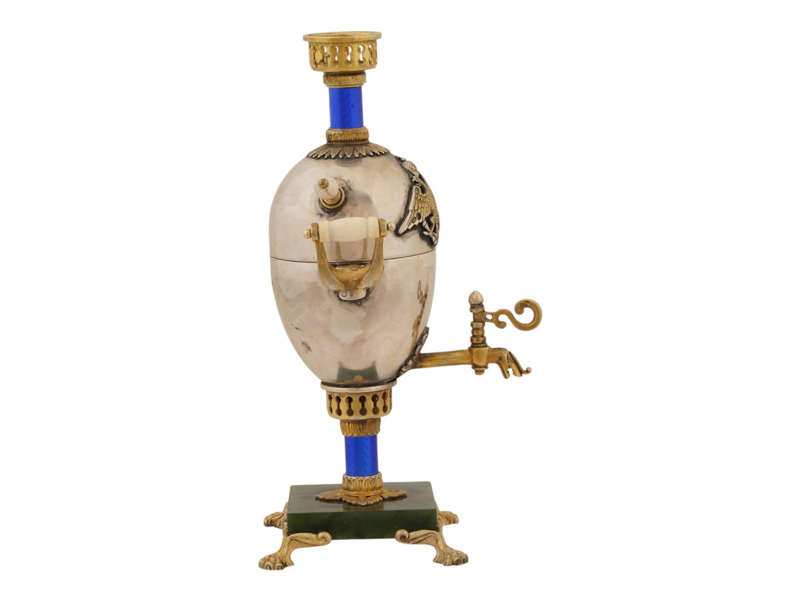 RUSSIAN SILVER ENAMEL JADE SAMOVAR EASTER EGG CASKET - 5