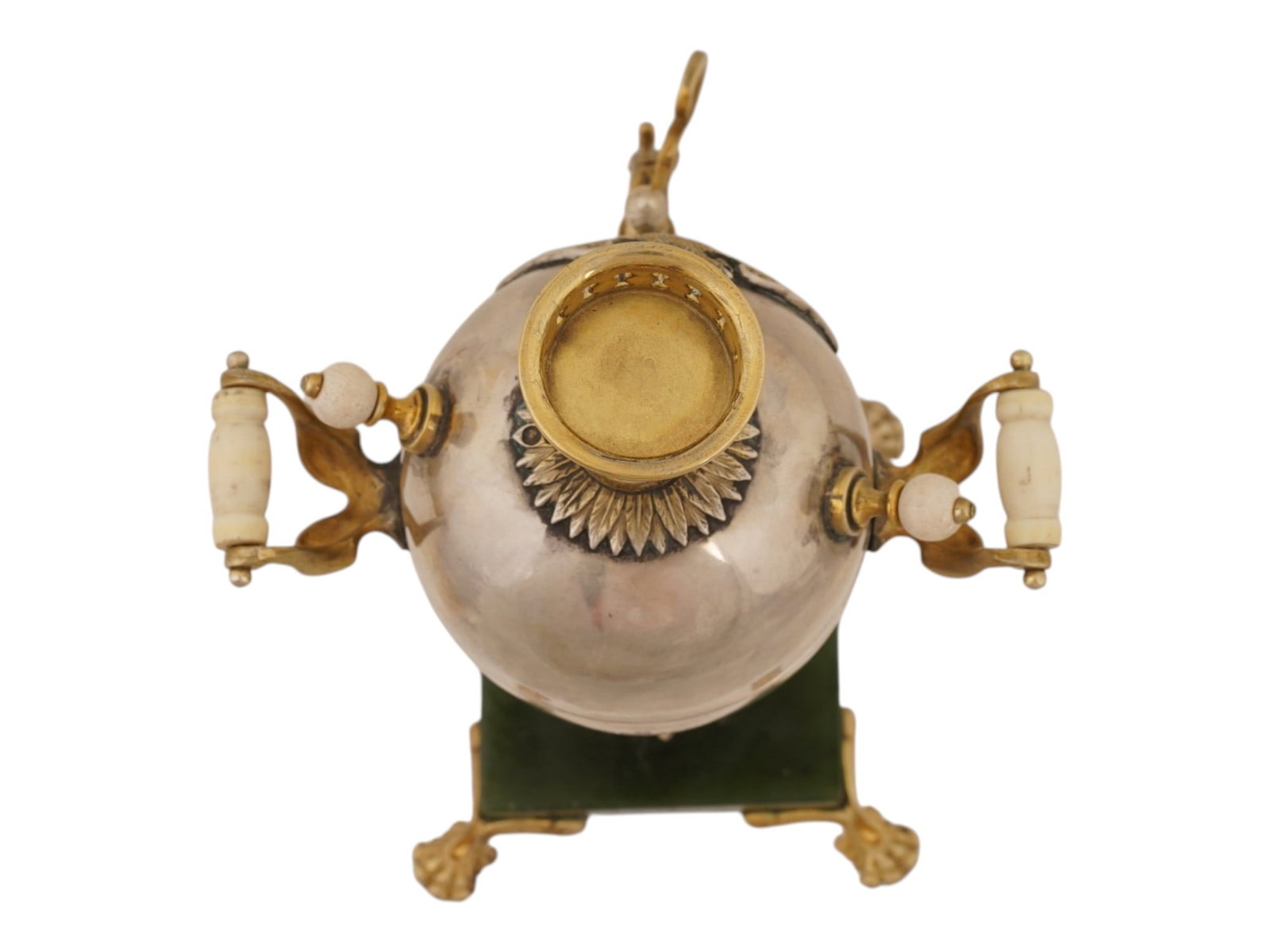 RUSSIAN SILVER ENAMEL JADE SAMOVAR EASTER EGG CASKET - 6