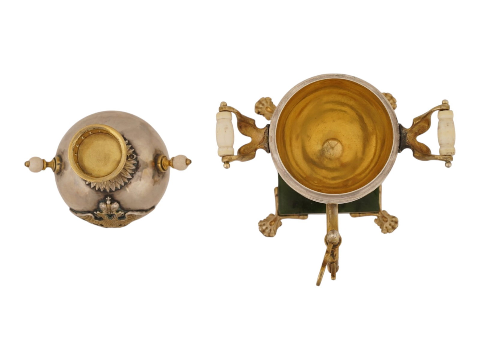 RUSSIAN SILVER ENAMEL JADE SAMOVAR EASTER EGG CASKET - 8