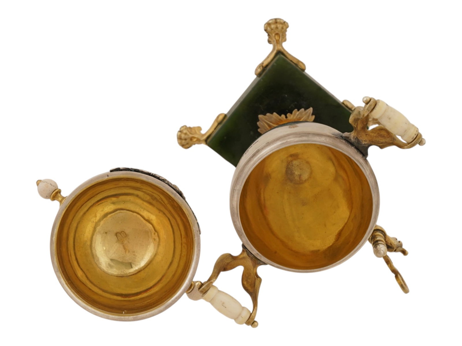 RUSSIAN SILVER ENAMEL JADE SAMOVAR EASTER EGG CASKET - 9