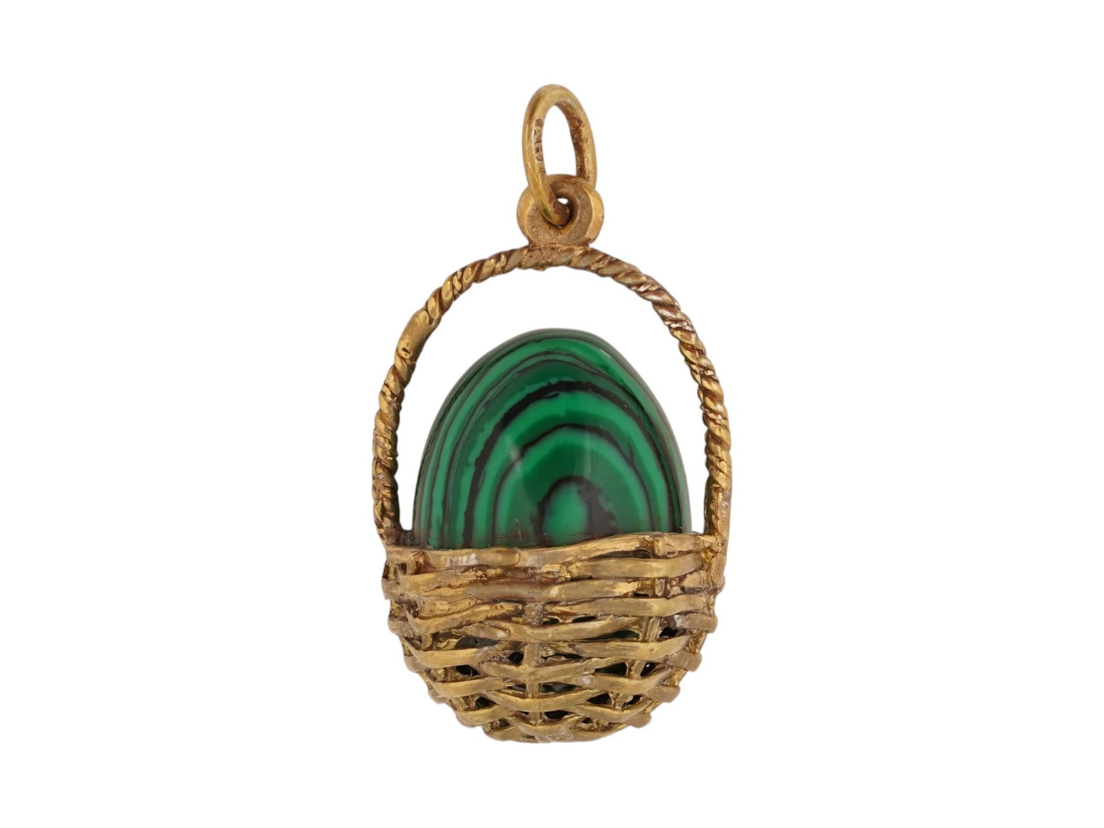 RUSSIAN SILVER MALACHITE BASKET EASTER EGG PENDANT (1 of 6)