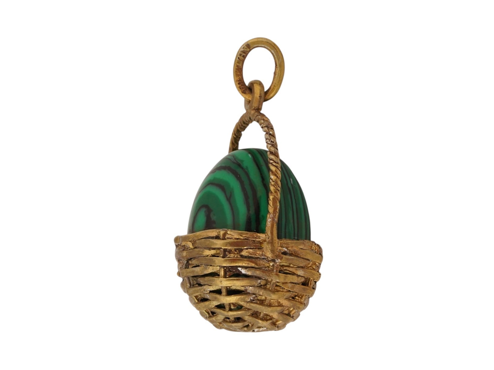RUSSIAN SILVER MALACHITE BASKET EASTER EGG PENDANT - 2