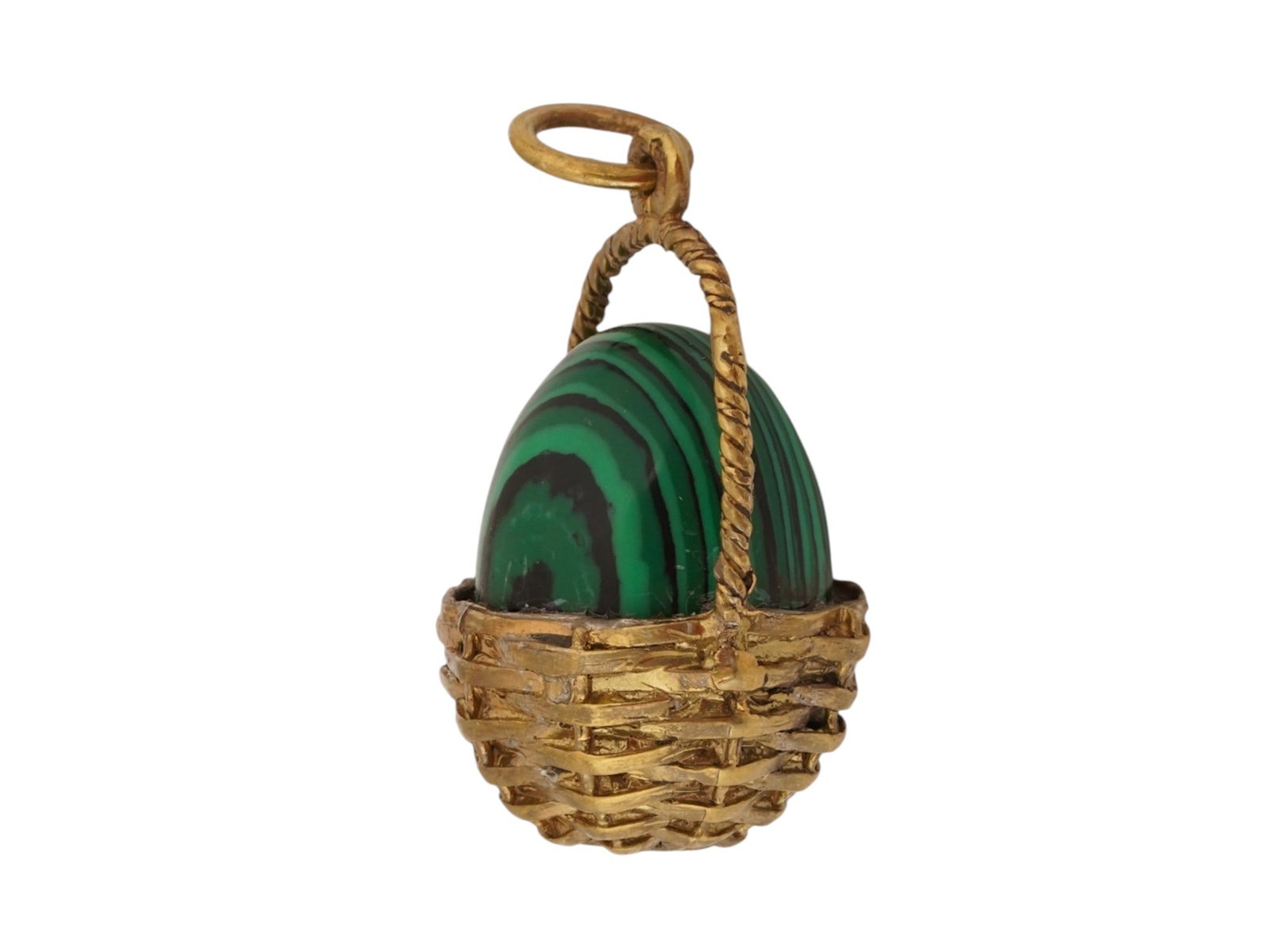 RUSSIAN SILVER MALACHITE BASKET EASTER EGG PENDANT - 3