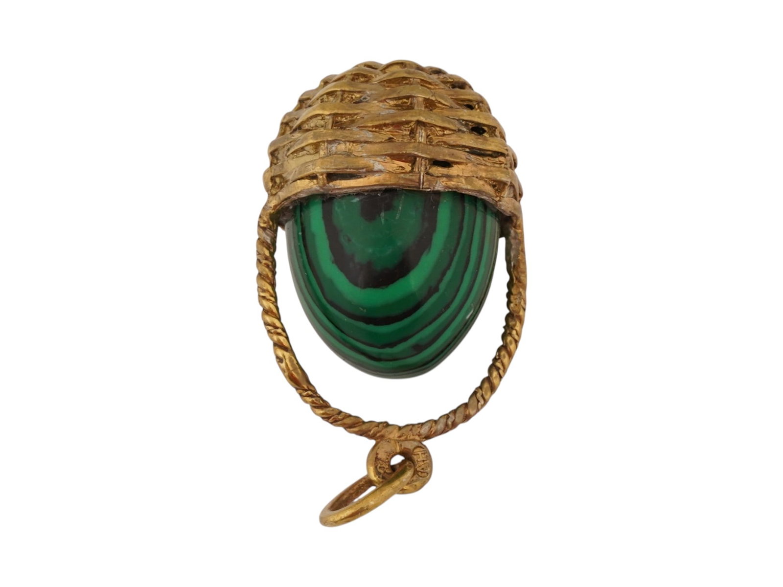 RUSSIAN SILVER MALACHITE BASKET EASTER EGG PENDANT - 4