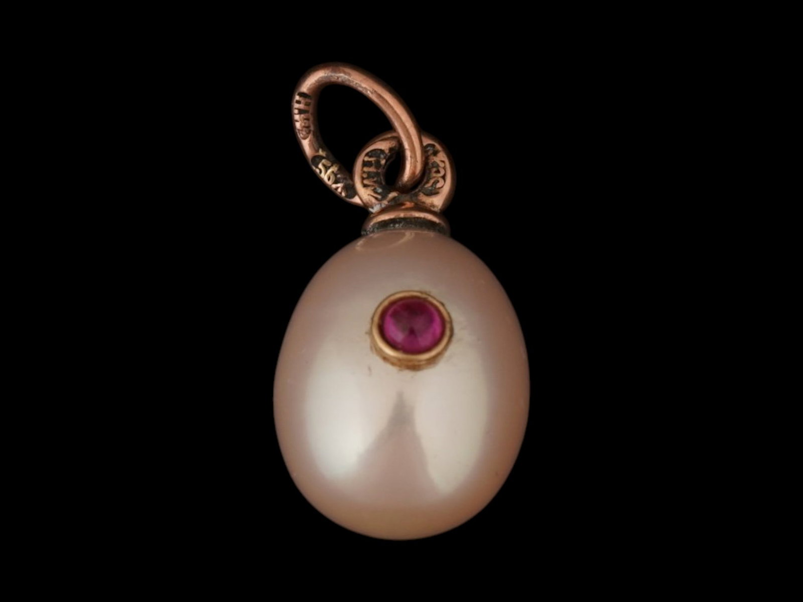 RUSSIAN GOLD AND PEARL EASTER EGG PENDANT WITH RUBY - 2