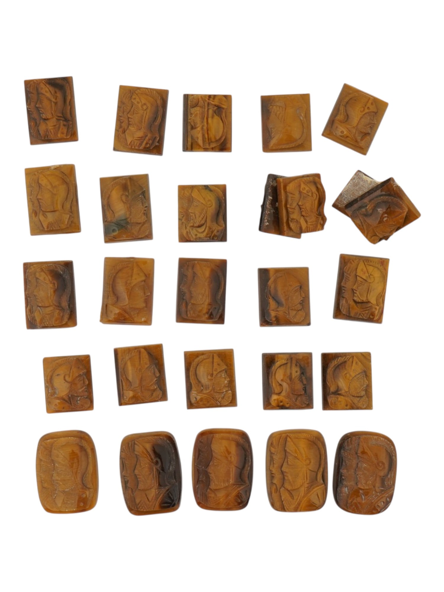 COLLECTION OF PORTRAIT HAND CARVED TIGERS EYE CAMEOS (1 of 5)