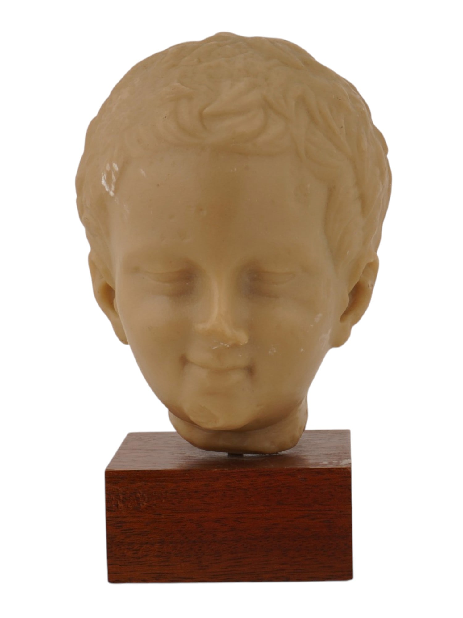FACSIMILE REPLICA OF ANCIENT GREEK BUST OF EROS: A facsimile replica of the Ancient Greek marble bust of Eros from the British Museum, dating back to the 4th century BC. Made of composite material. Mounted on a wooden stand. Collectible Fine Art And