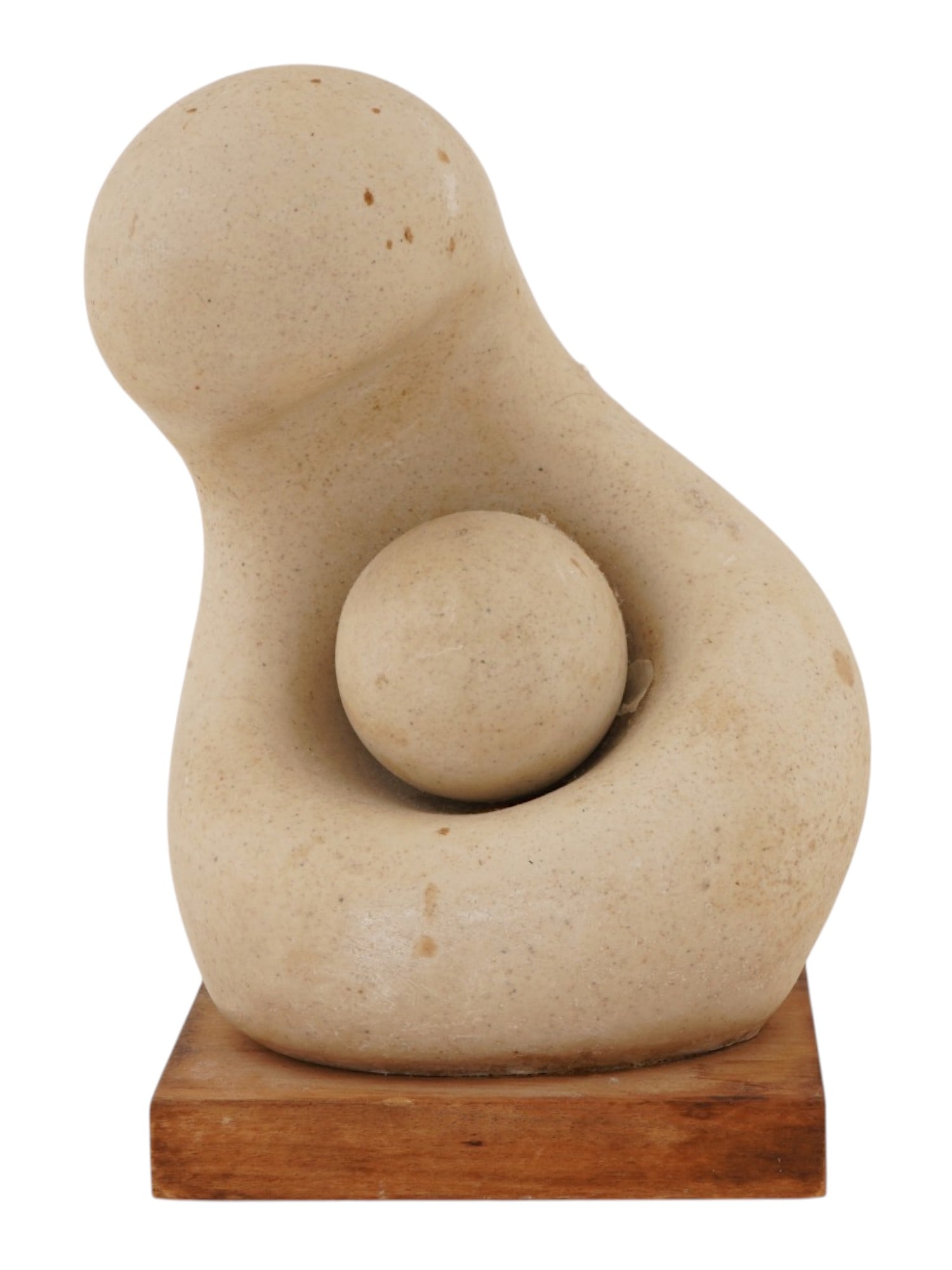 WALTER HANNULA AMERICAN MOTHER CHILD STONE SCULPTURE: Walter A. Hannula, American, 1925 to 2009, a carved stone sculpture on a wooden base, Mother and Child. Circa: 1963. Signed and marked to the verso. Walter A. Hannula was an American sculptor and arti
