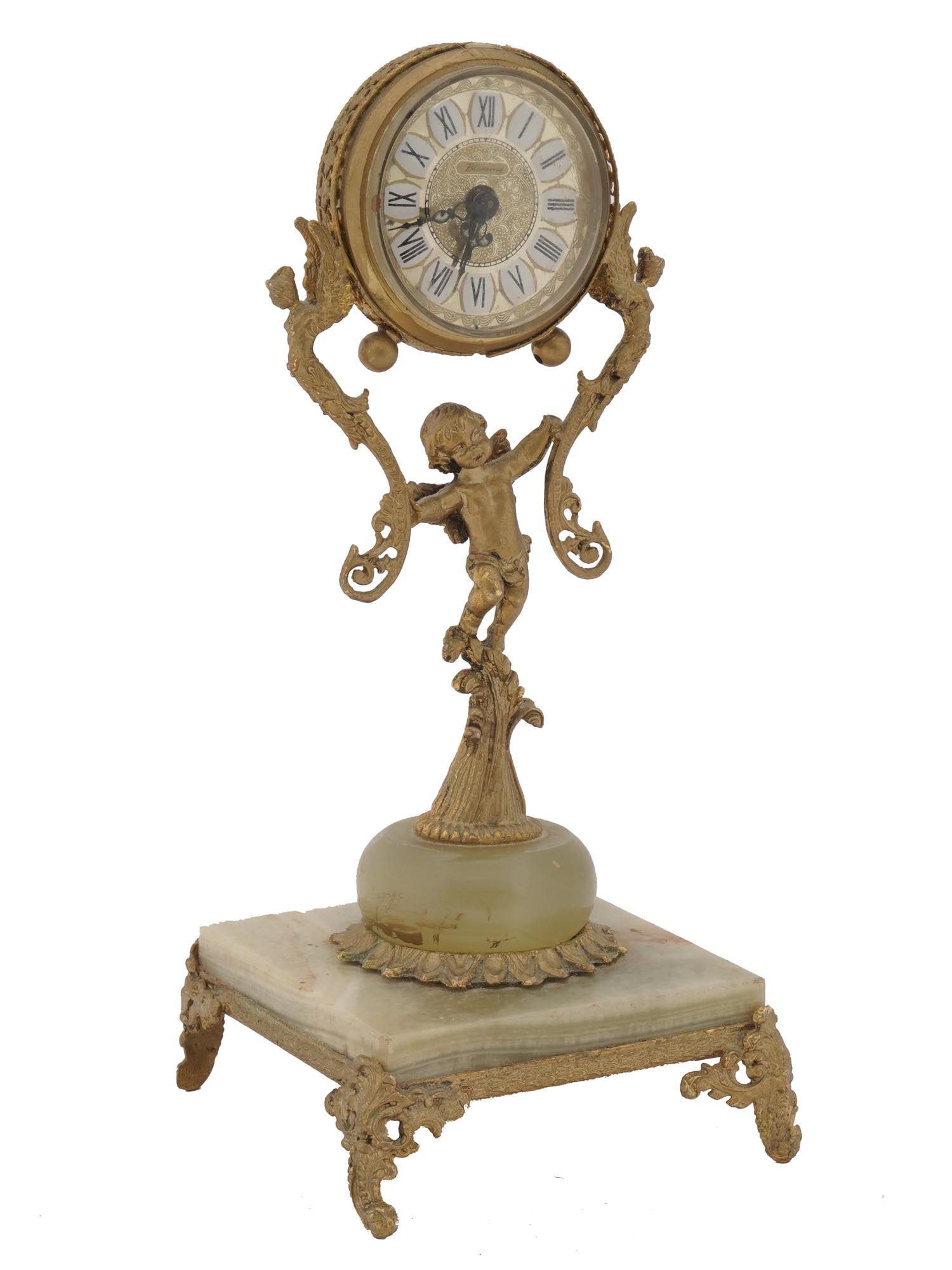 BLESSING BAROQUE STYLE CHERUB CLOCK ON ONYX BASE (1 of 9)