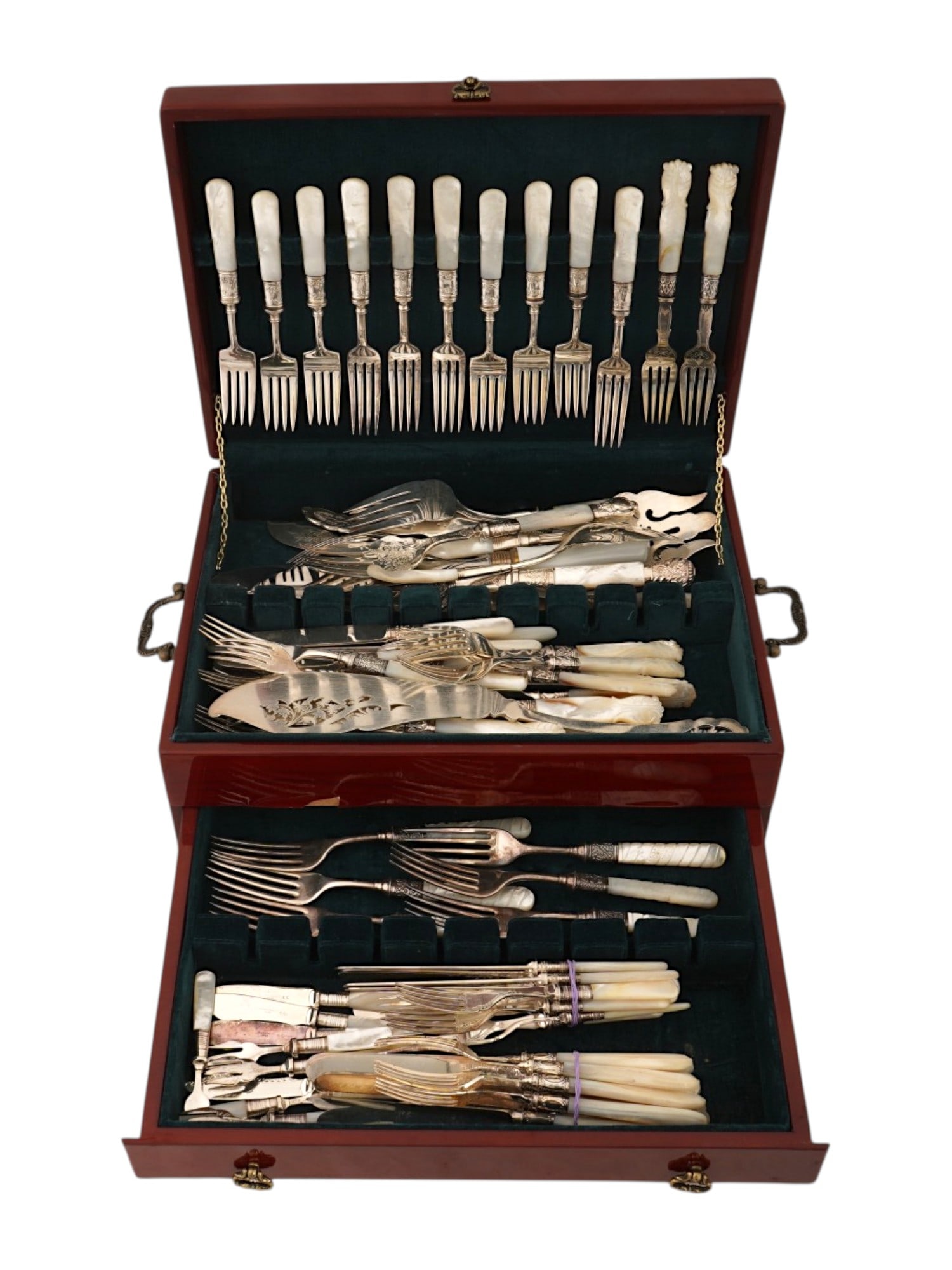 VICTORIAN STYLE SILVER PLATED FLATWARE SET IN CHEST (1 of 11)