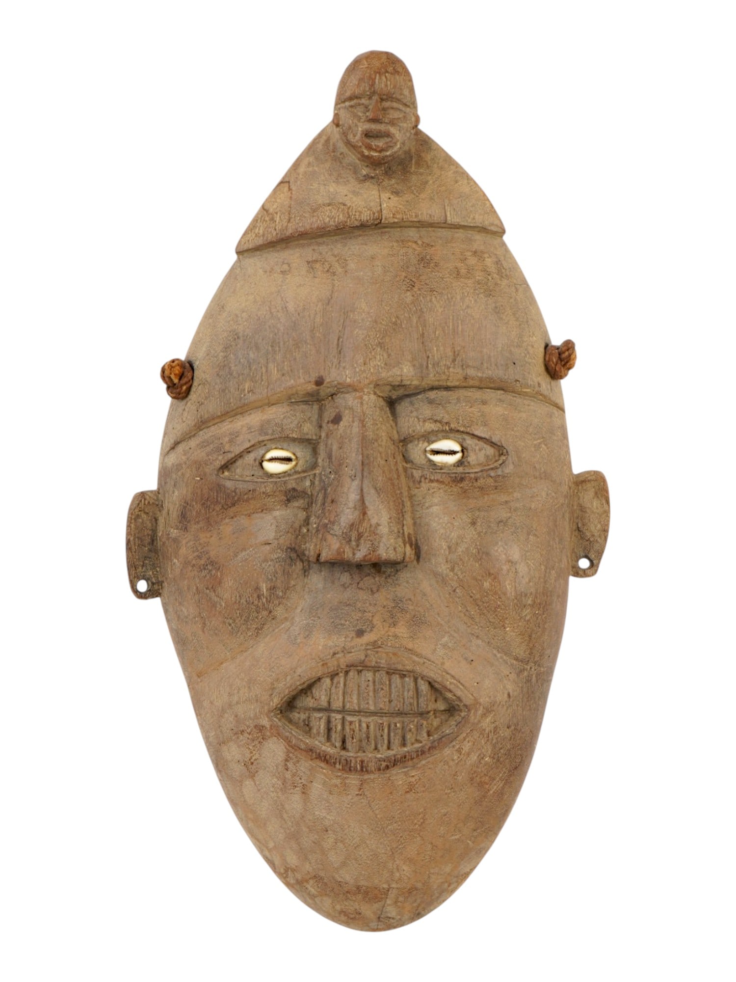 AFRICAN WOODEN MASK WITH COWRIE SHELL EYES (1 of 4)