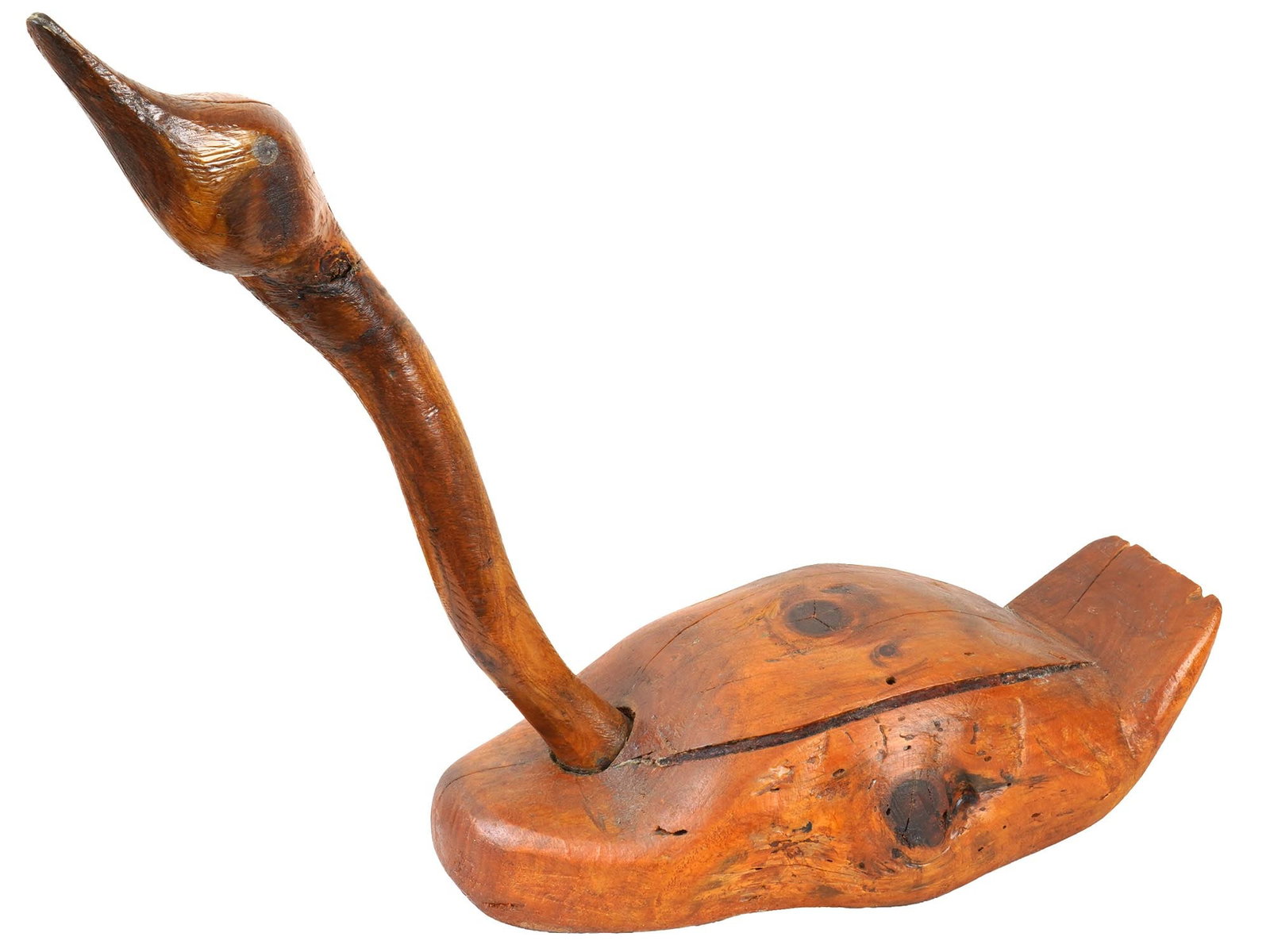 LARGE KOREAN HAND CARVED WOOD GOOSE SCULPTURE SIGNED (1 of 8)