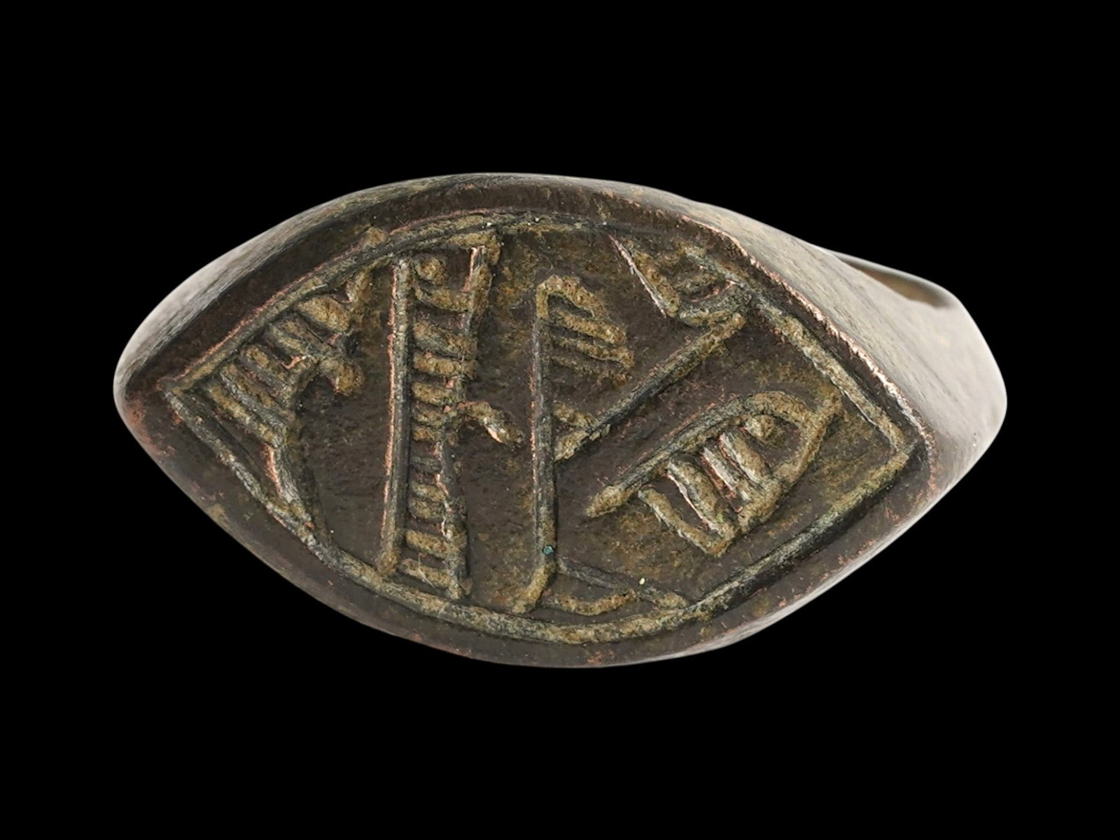 ANCIENT MAGICAL EGYPTIAN SYMBOLS BRONZE RING LATE PERIOD (1 of 5)