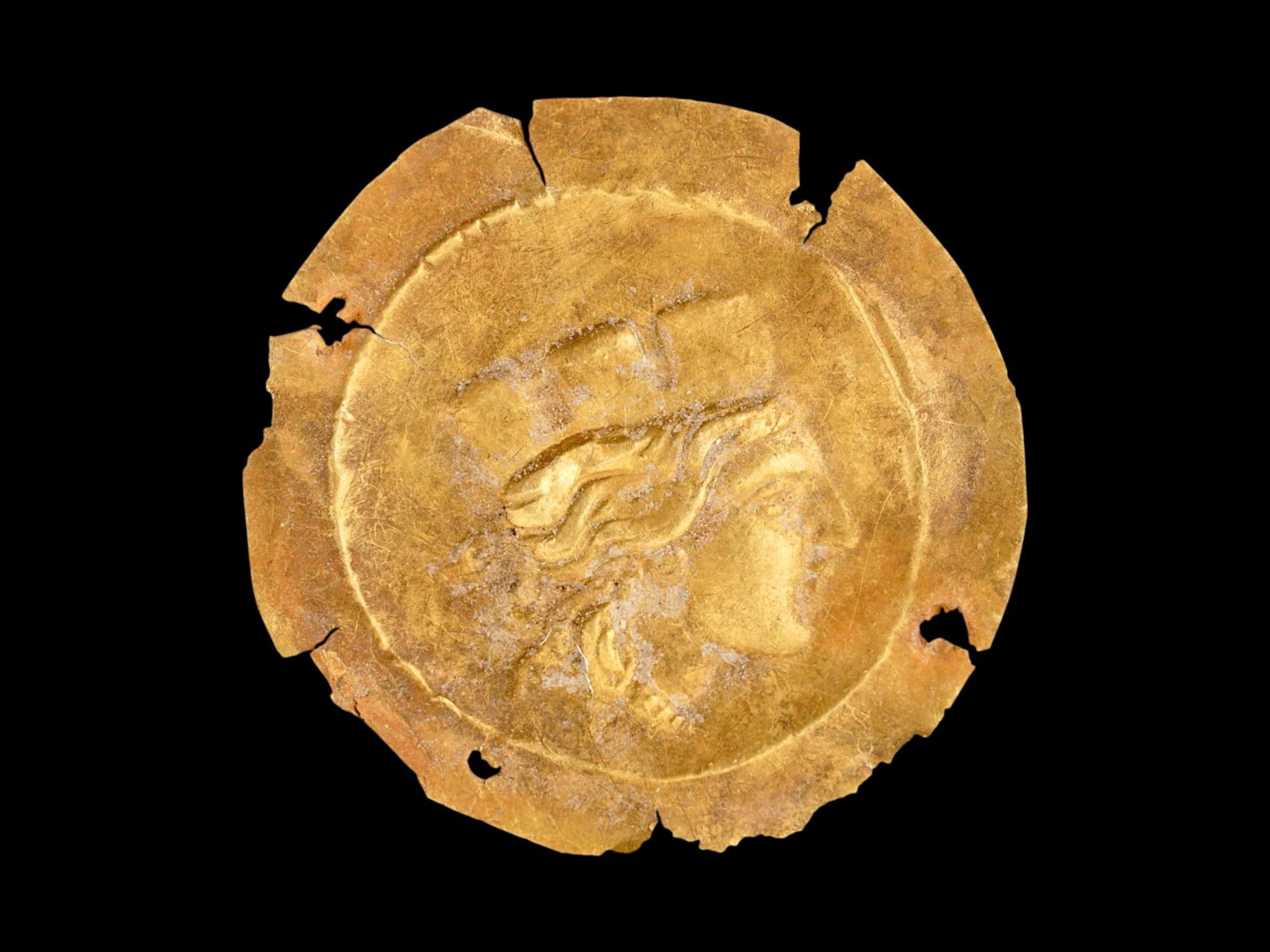ANCIENT ROMAN GOLD PLAQUE TYCHE GODDESS 100 TO 300 AD (1 of 2)