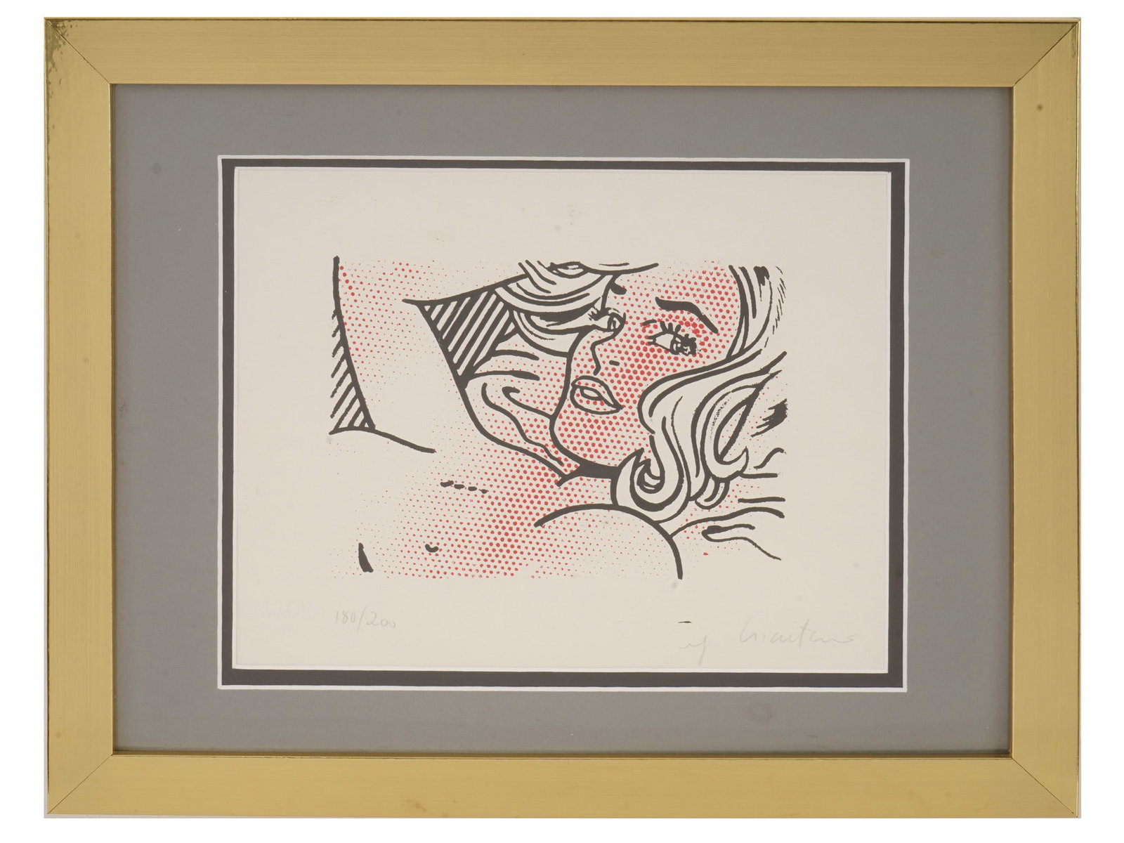 ROY LICHTENSTEIN AMERICAN COLOR WOODCUT RECLINING NUDE: Roy Lichtenstein, American, 1923 to 1997, a limited-edition color woodcut titled Reclining Nude from the celebrated Expressionist Woodcuts series of 1980. Numbered 180 of 200 and bearing the artists s
