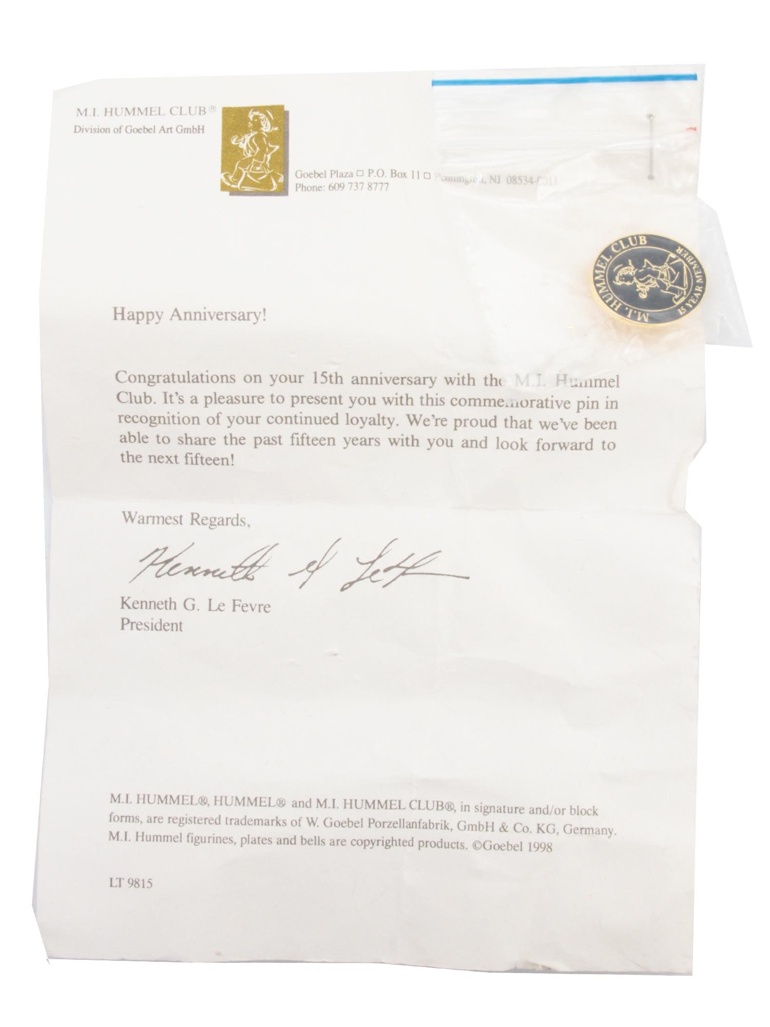 TWO VINTAGE PINS WITH SIGNED DOCUMENTS - 3