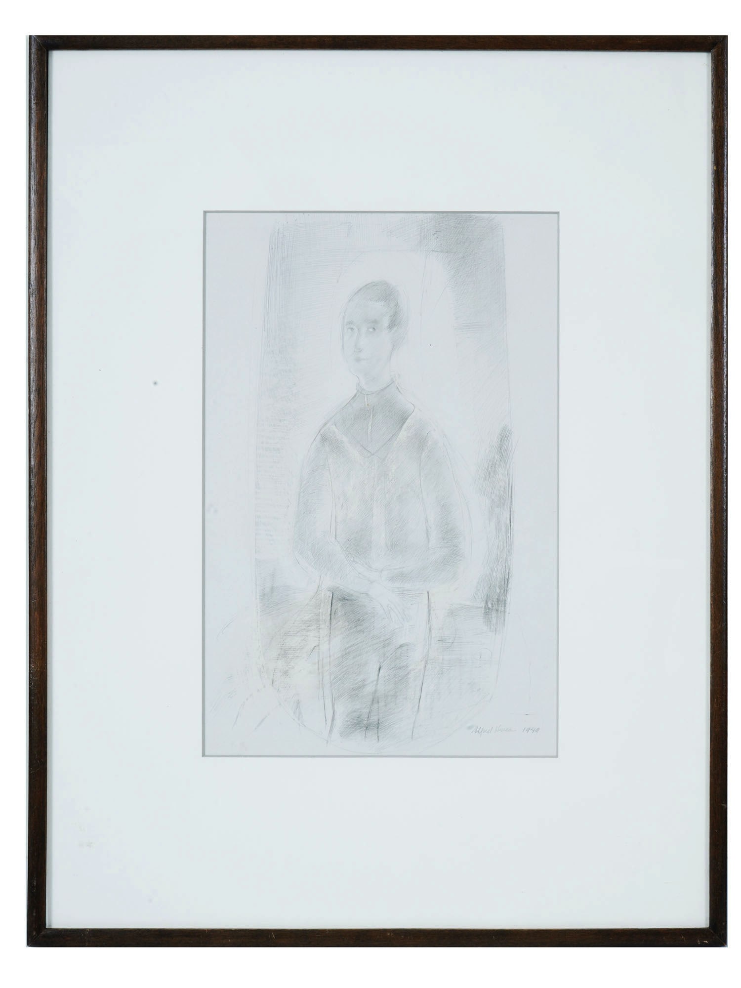 ATTR ALFRED DUCA AMERICAN PORTRAIT PENCIL PAINTING (1 of 5)