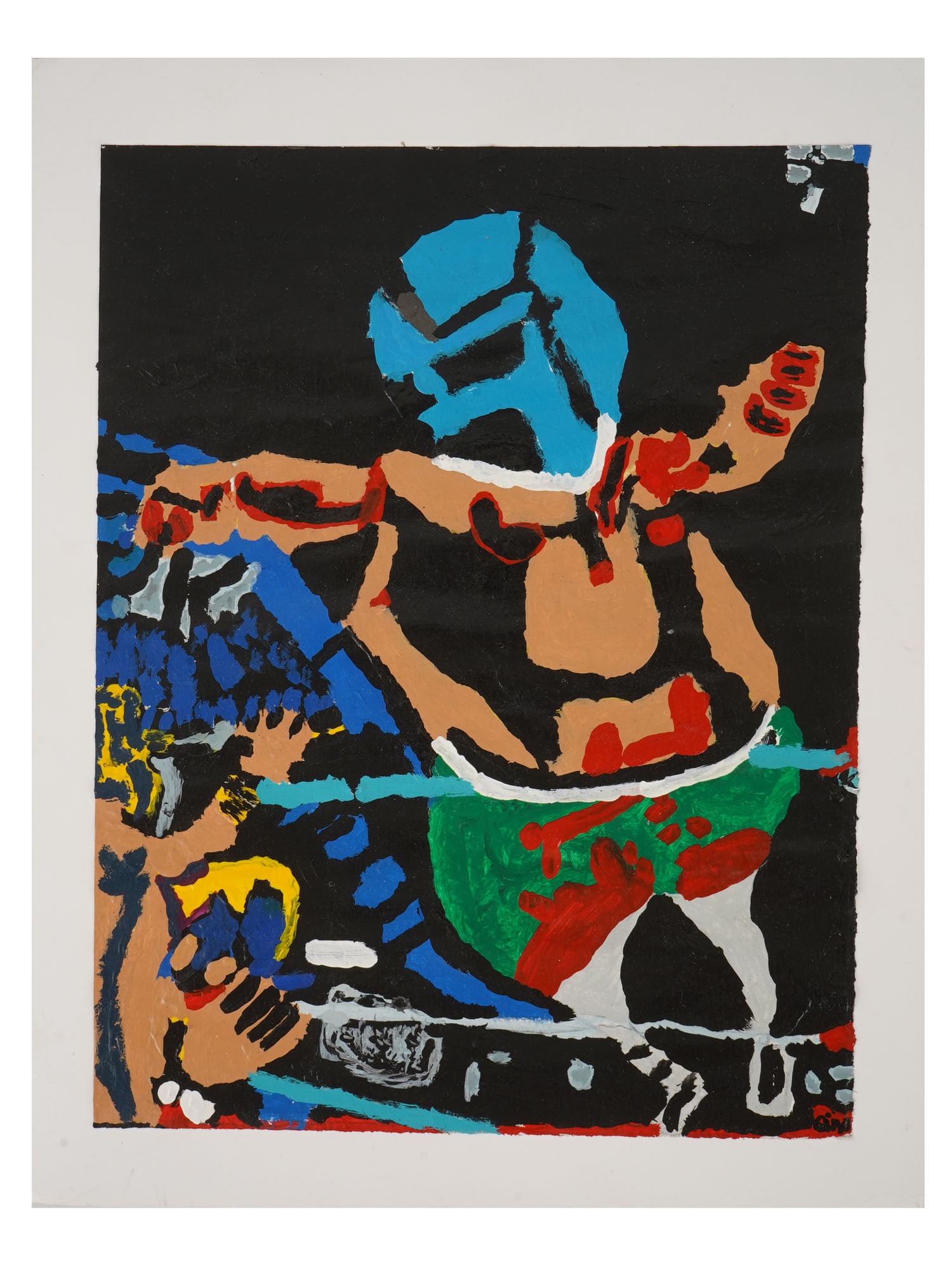 MODERN OIL PAINTING SIGNED GINO PEREZ BOXING SCENE: A modern oil painting on paper depicting a dramatic boxing scene, signed Gino lower right for Gino Perez. Stamped with the artist name on verso. Contemporary Paintings And Art Collectibles. THIS LOT I