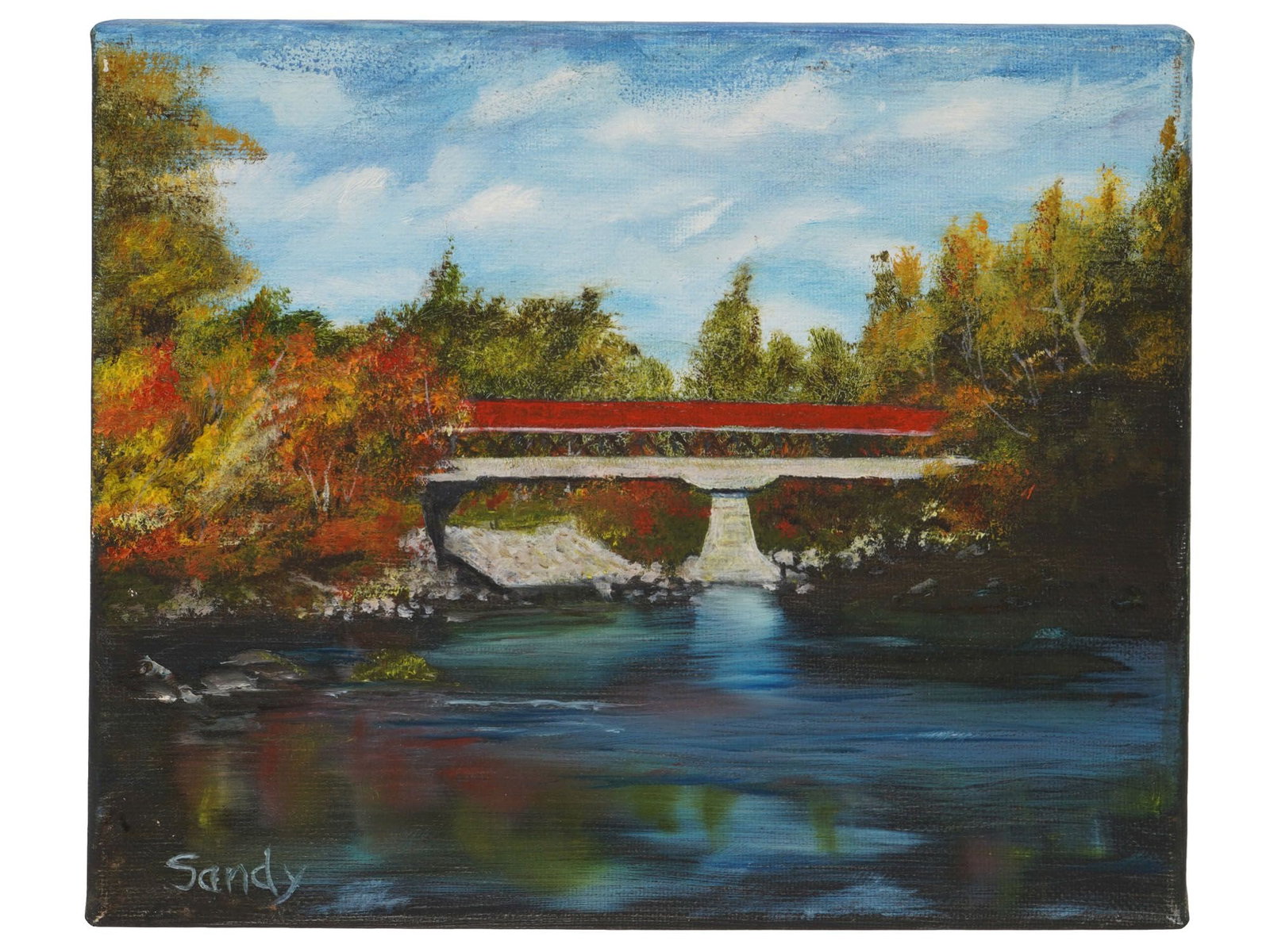AMERICAN SCHOOL BRIDGE OIL PAINTING SIGNED BY SANDY (1 of 4)