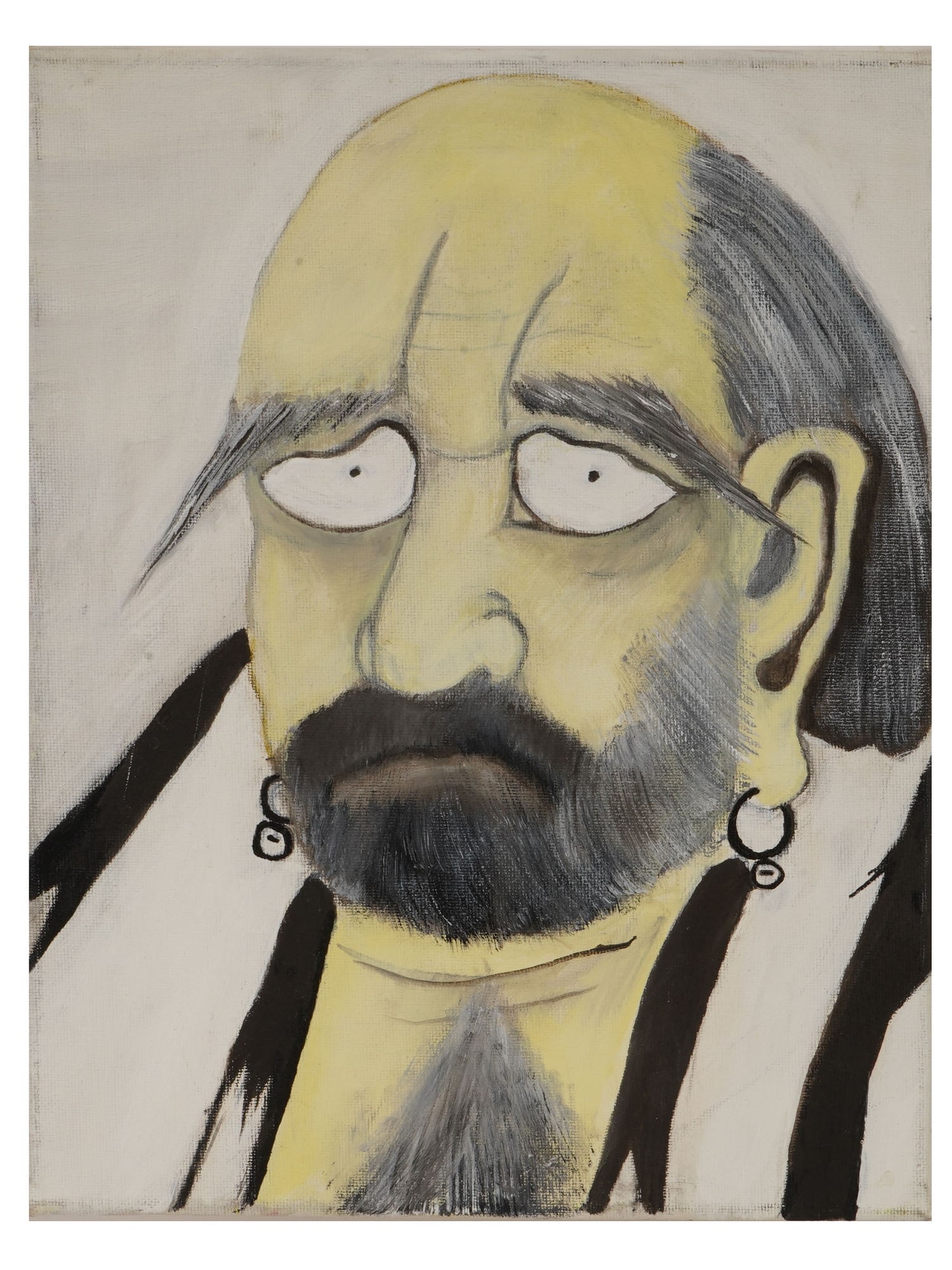 MODERNIST PORTRAIT OIL PAINTING SIGNED MICHAEL HEMINGWAY: A Contemporary oil painting on canvas depicting a stylized portrait of a man. Inscribed, Michael Hemingway, on the backside. Michael Hemingway is a photographer and multimedia artist living in Montrea