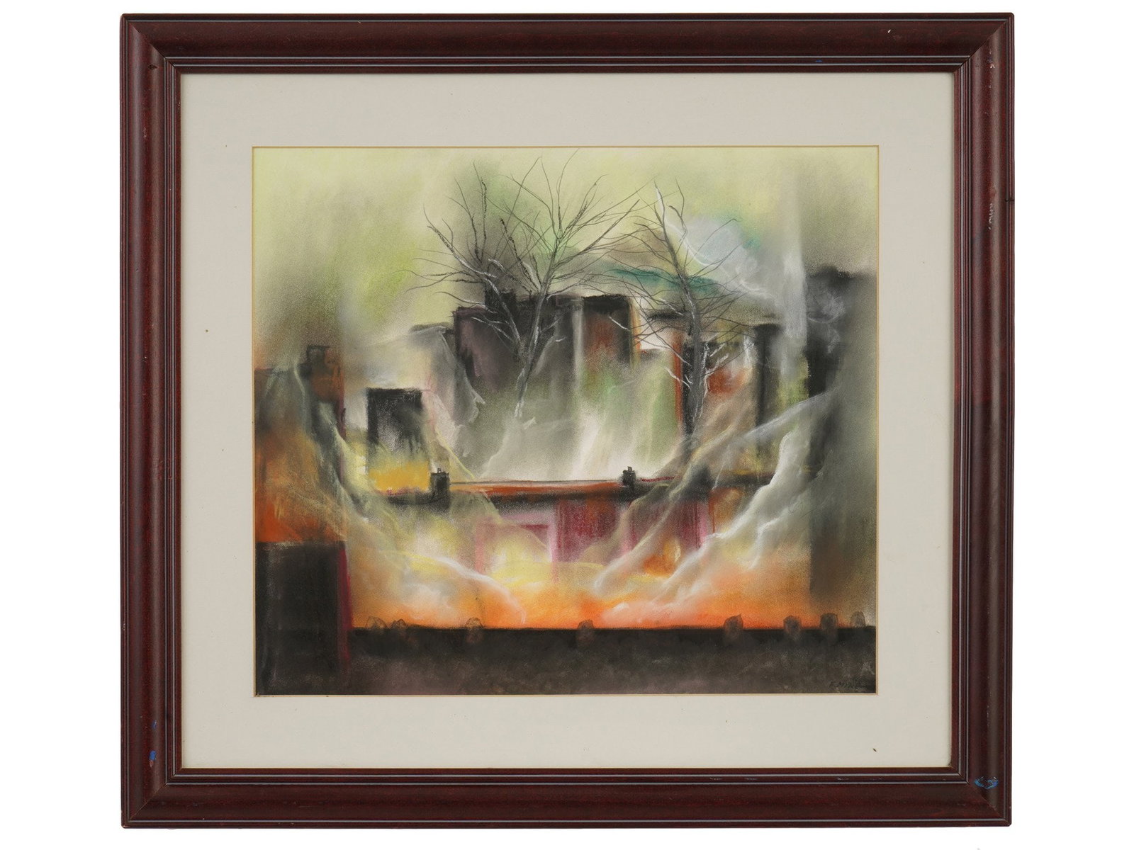 MODERNIST FIGURATIVE PASTEL PAINTING SIGNED BY ARTIST: A Modernist pastel painting on paper depicting a Figurative composition. Signed by the artist, F. Mine, lower right. Framed. Modernist and Contemporary Fine Art, Figurative and Expressionist Paintings