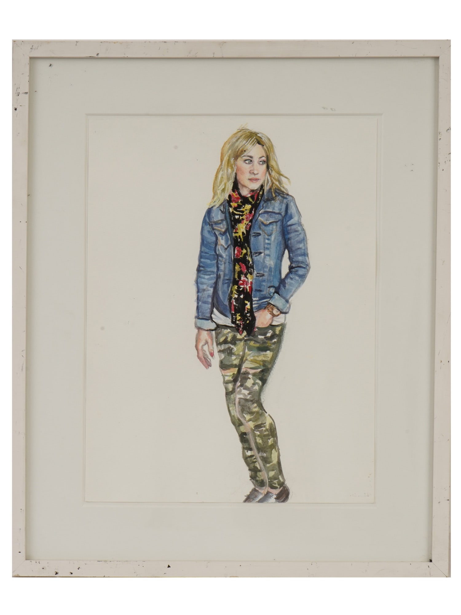 SERGE STROSBERG PORTRAIT WATERCOLOR PAINTING: Serge Strosberg, Belgian-American, born 1966, watercolor painting on paper. Full-length portrait of a woman. Titled Daria I. Dated 2011. Signed on the backside. Framed. Serge Strosberg studied graphic