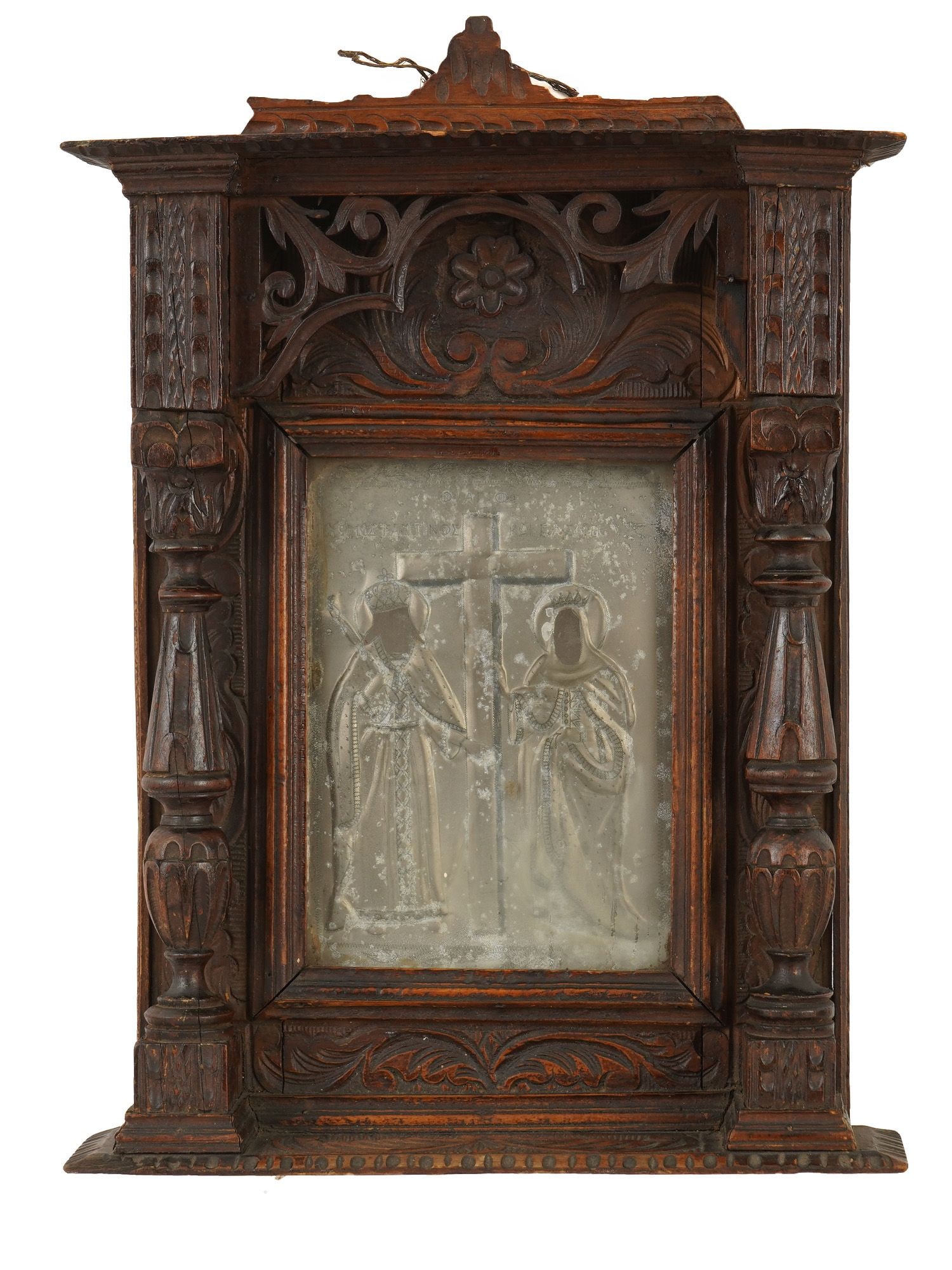 ANTIQUE GREEK ORTHODOX ICON EMBOSSED OKLAD IN KIOT (1 of 4)