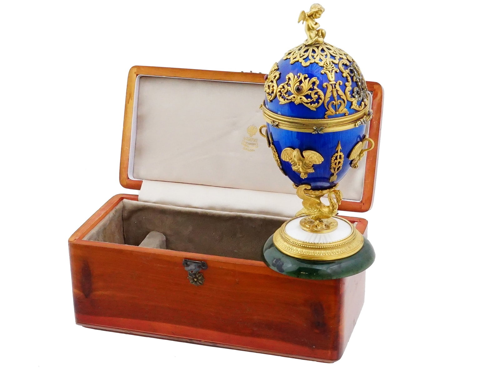 RUSSIAN SILVER ENAMEL DIAMONDS GARNET SURPRISE EGG (1 of 18)