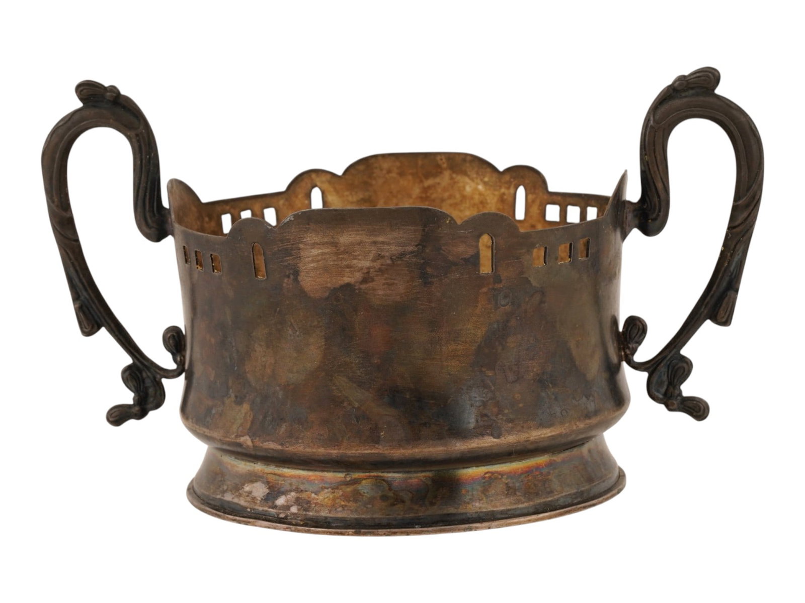RUSSIAN ENGRAVED SILVER GLASS HOLDER WITH HANDLES (1 of 9)