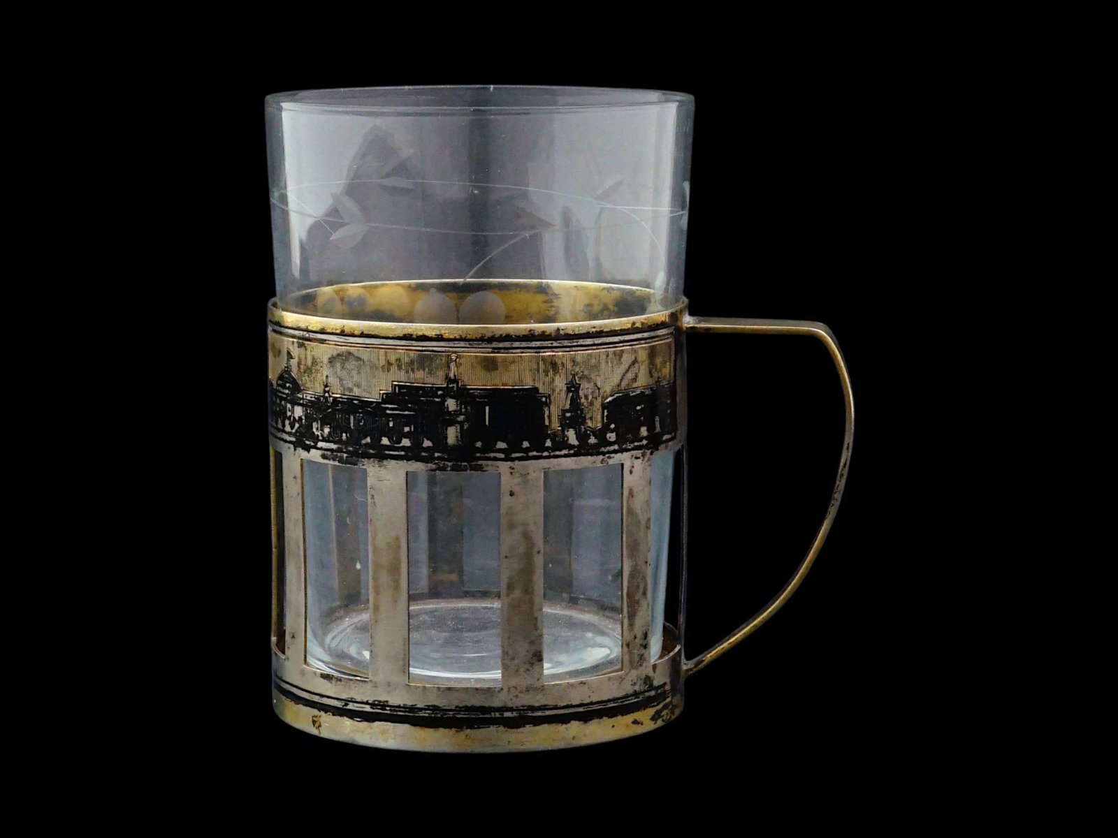 RUSSIAN SOVIET SILVER TEA GLASS HOLDER W GLASS INSERT (1 of 17)