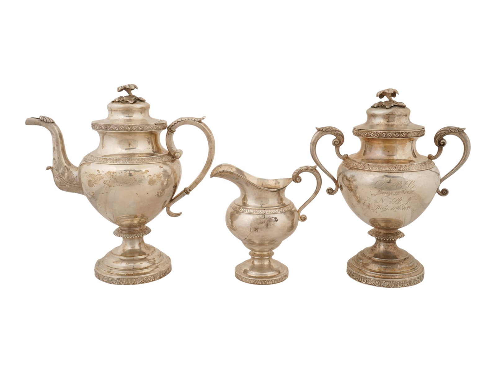 SET OF AMERICAN SILVER COFFEE POT LIDDED VASE CREAMER (1 of 9)