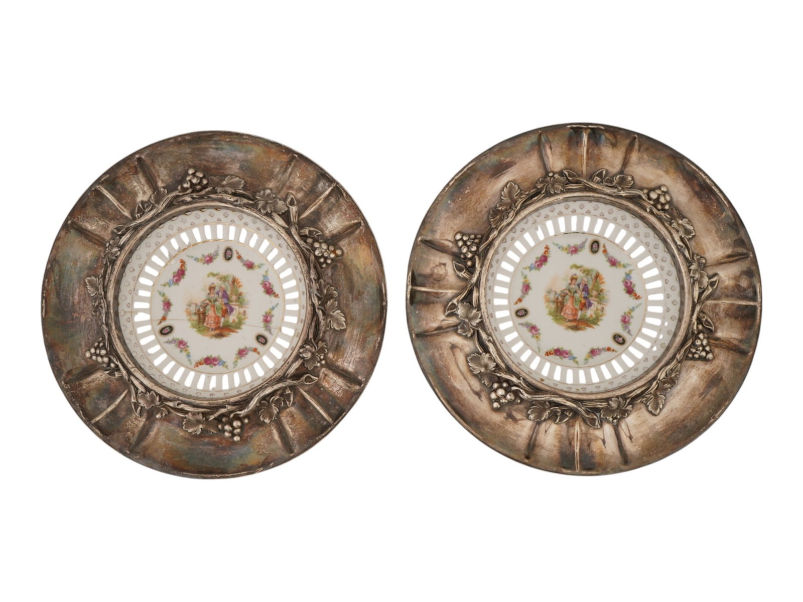 EARLY 20TH C GERMAN DRESDEN PORCELAIN AND SILVER PLATES (1 of 9)