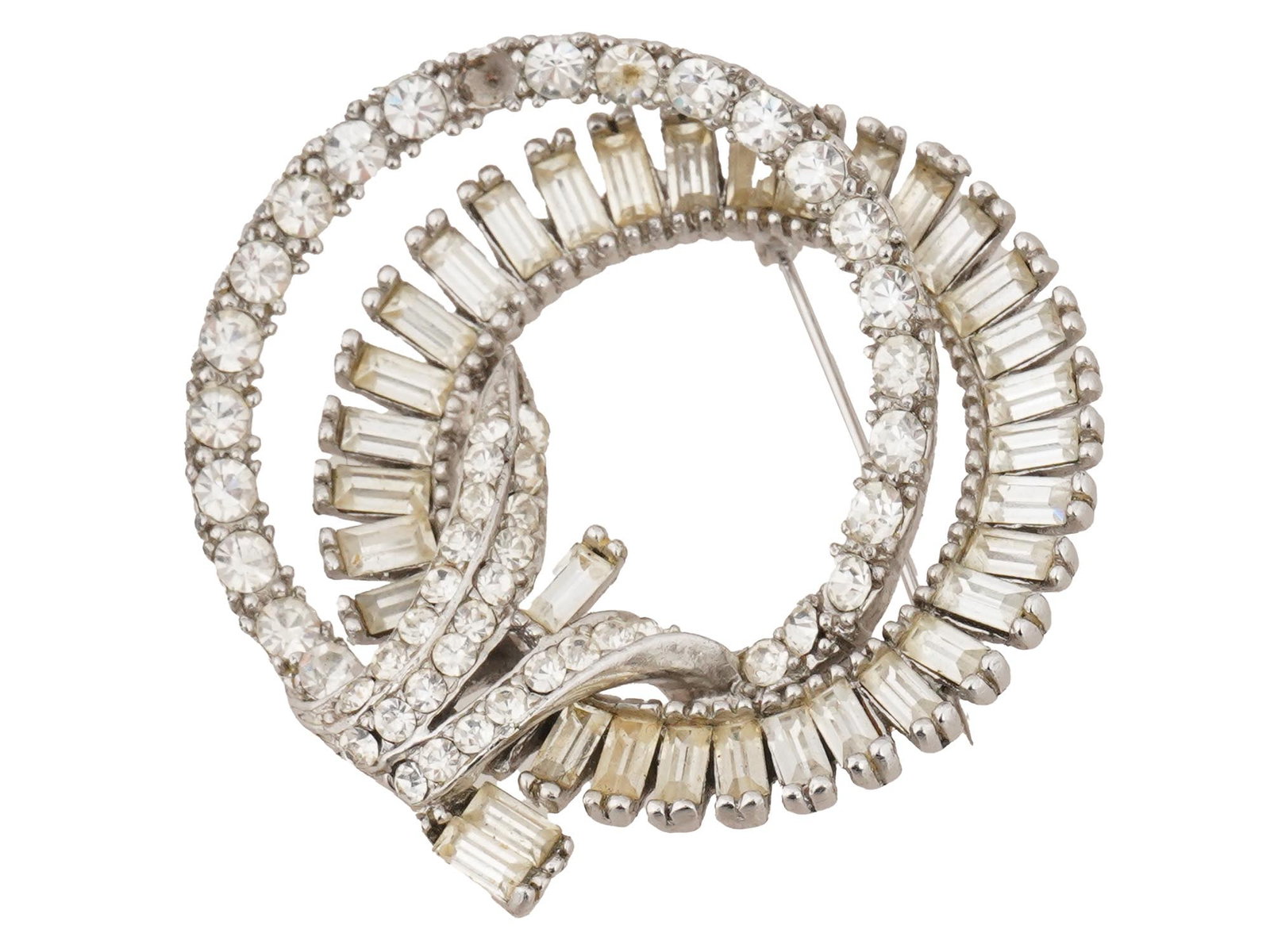 LEDO MANNER ROUND BAGUETTE CUT RHINESTONES BROOCH (1 of 5)