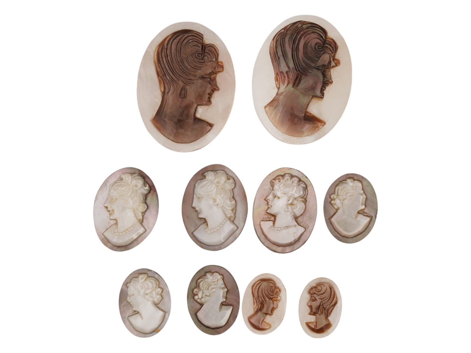 COLLECTION OF TEN VINTAGE HAND CARVED SHELL CAMEOS (1 of 5)