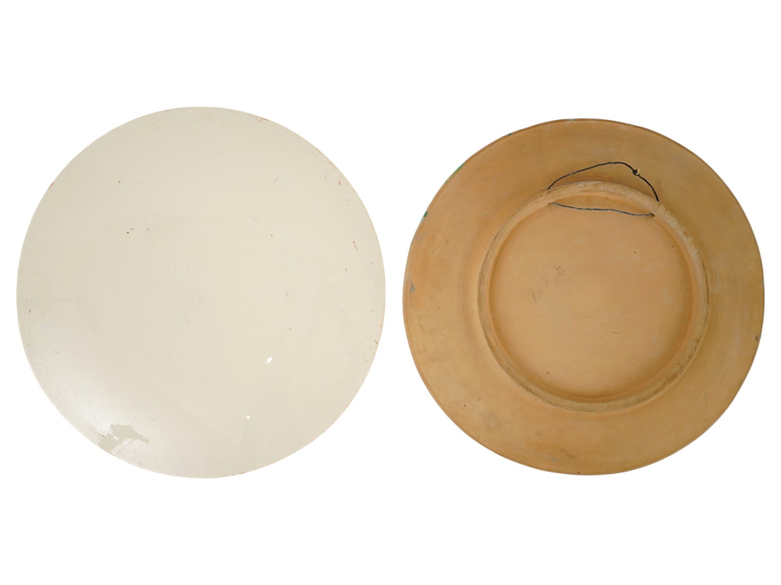 TWO LARGE PAINTED CERAMIC CABINET PLATES - 2