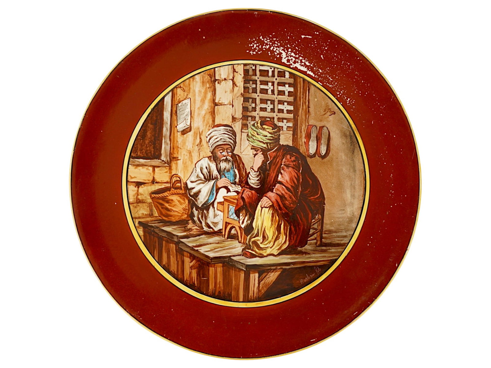 TWO LARGE PAINTED CERAMIC CABINET PLATES - 3
