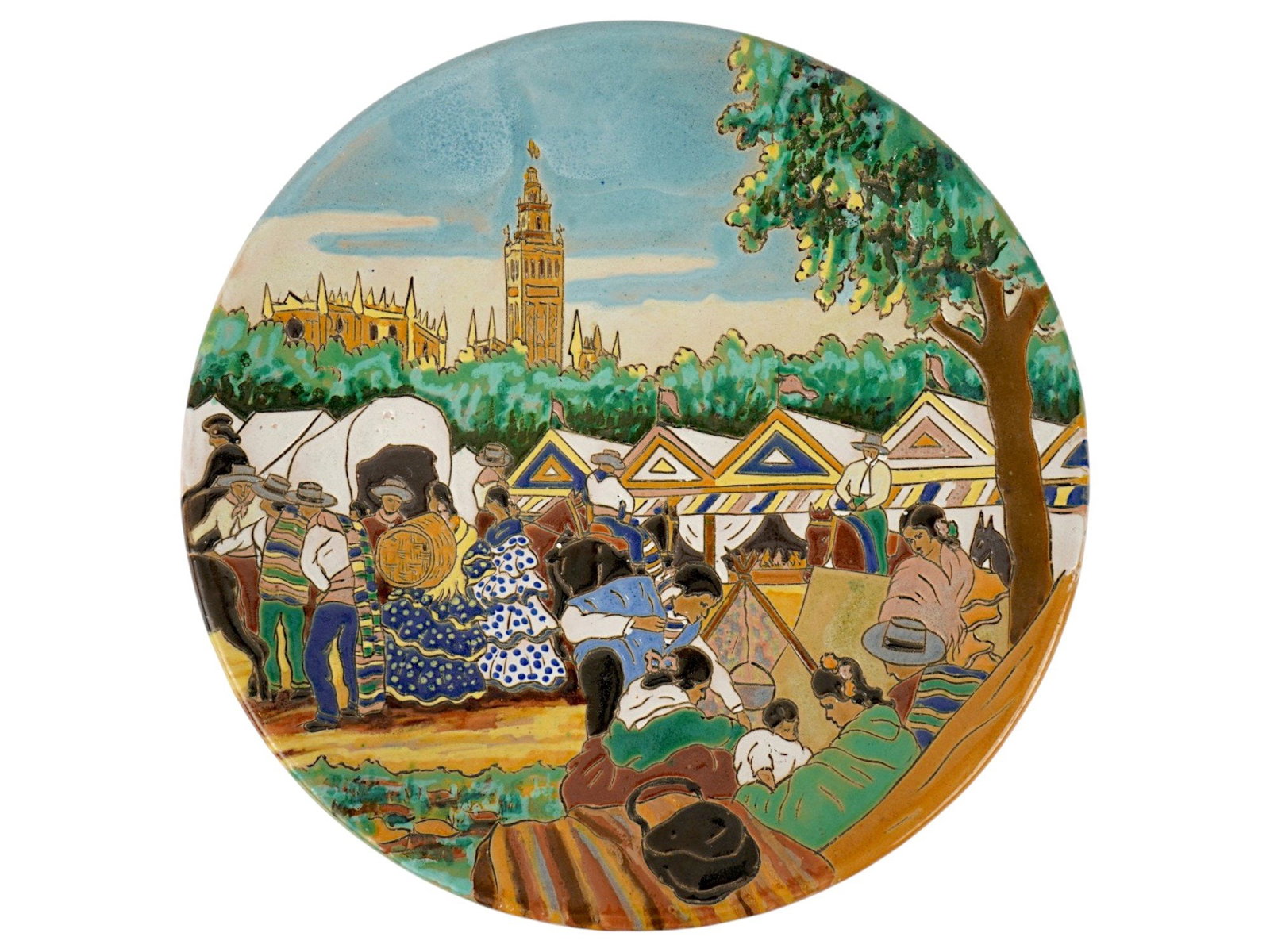 TWO LARGE PAINTED CERAMIC CABINET PLATES - 4